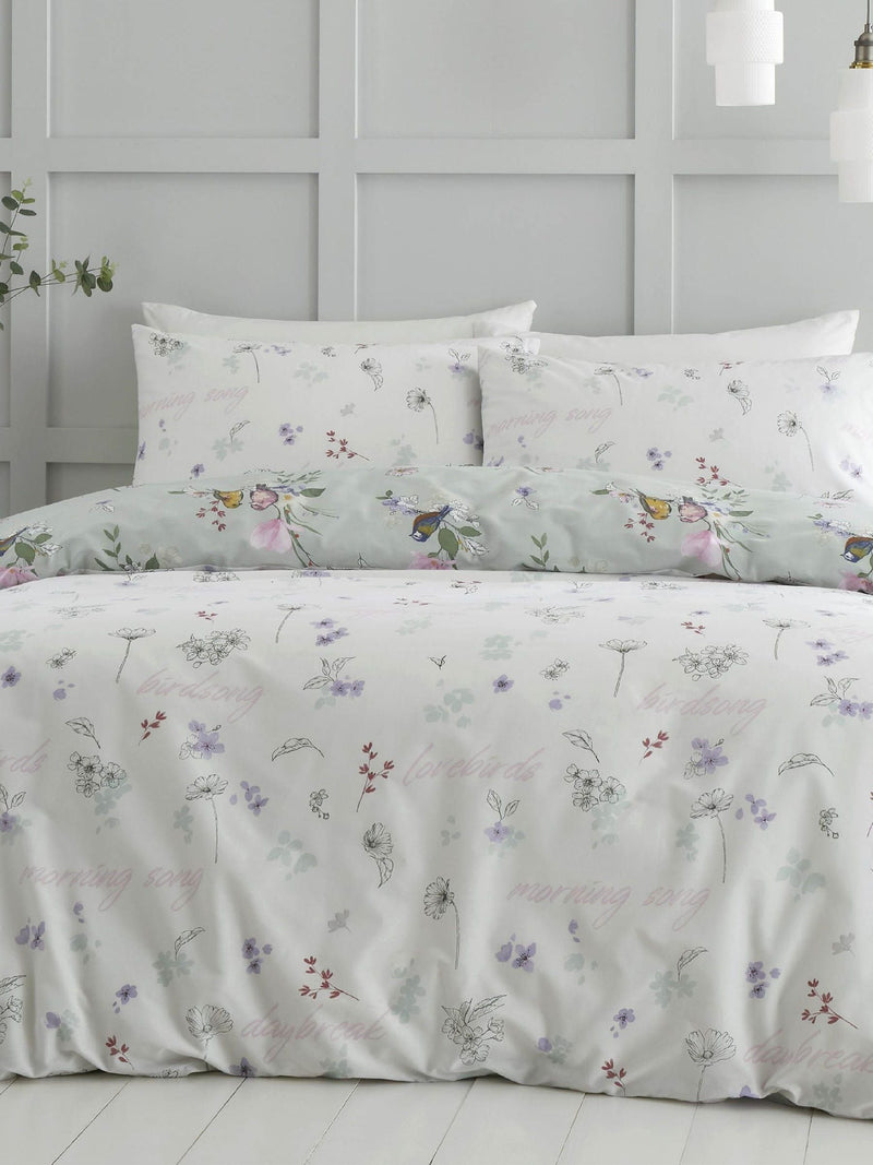 Catherine Lansfield green songbird reversible duvet cover set - British product