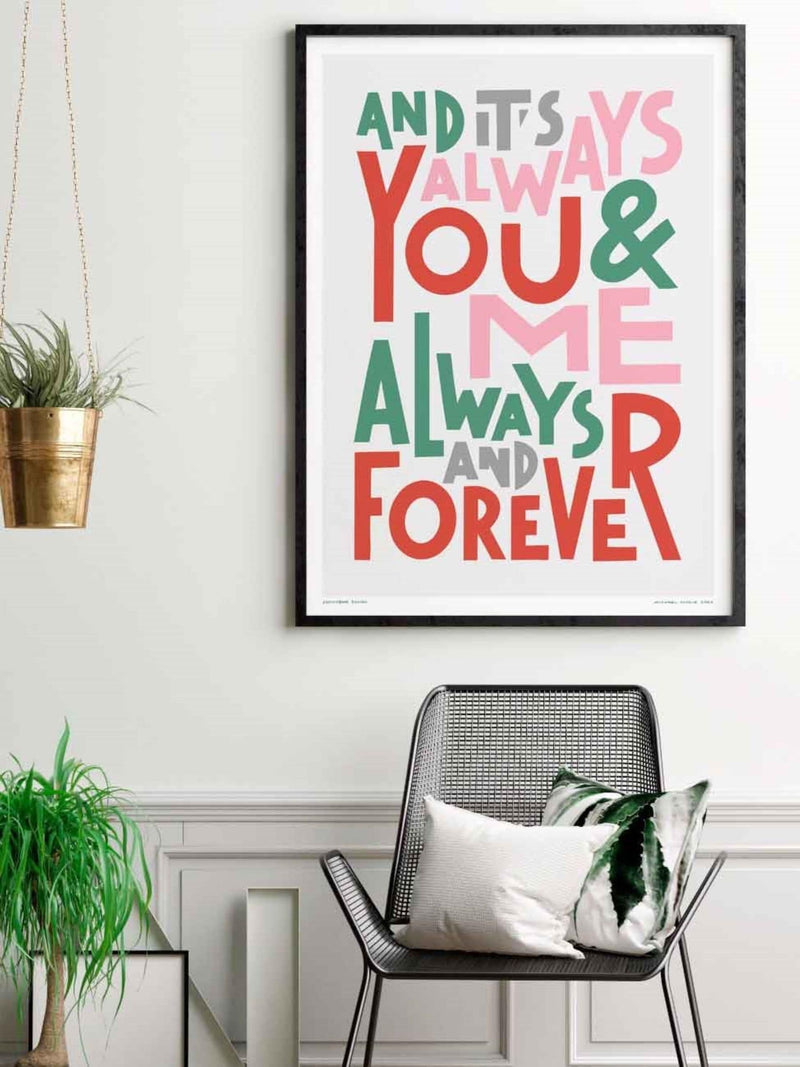 Sketchbook Design typography print You and Me A4 frame, UK version