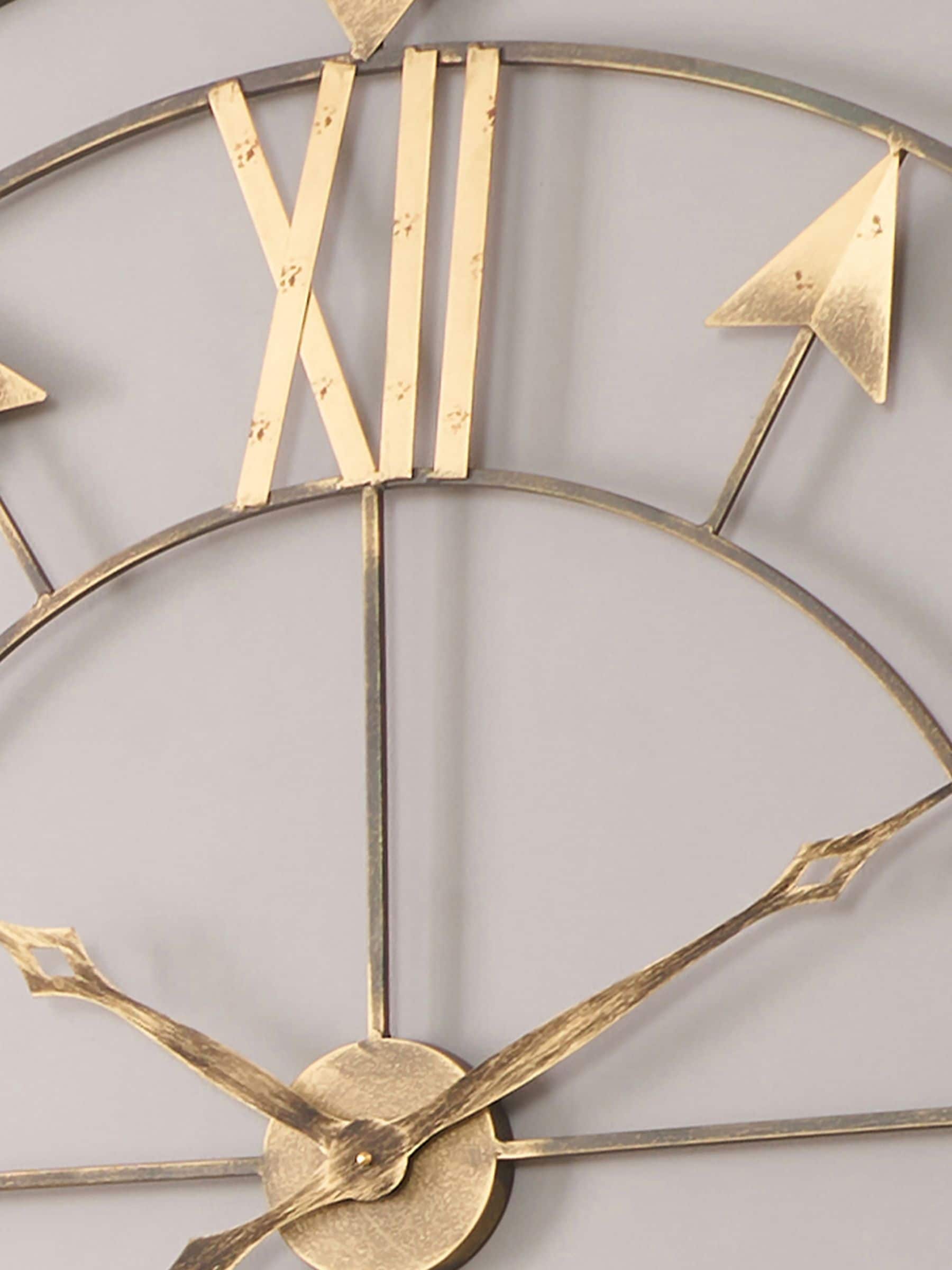 Antique grey and gold metal large round wall clock, imported from the UK