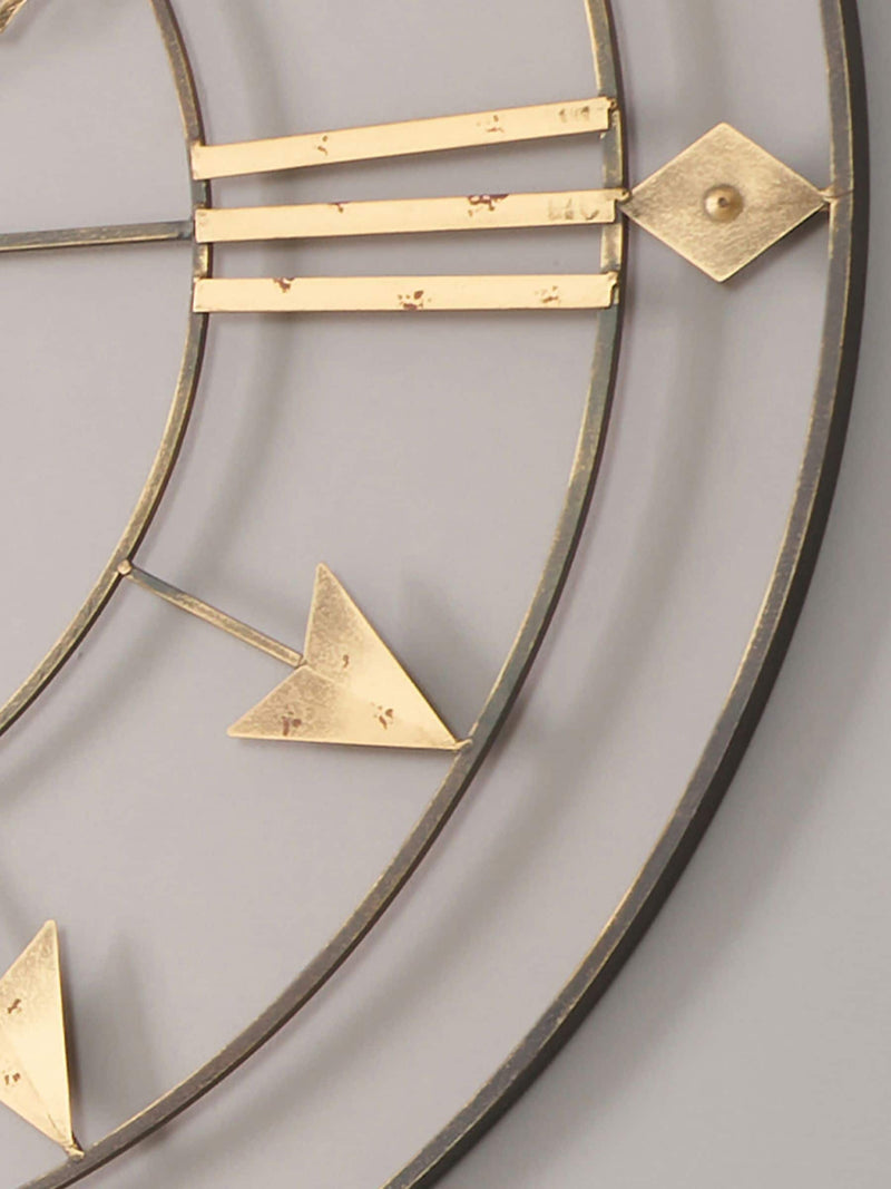 Antique grey and gold metal large round wall clock, imported from the UK
