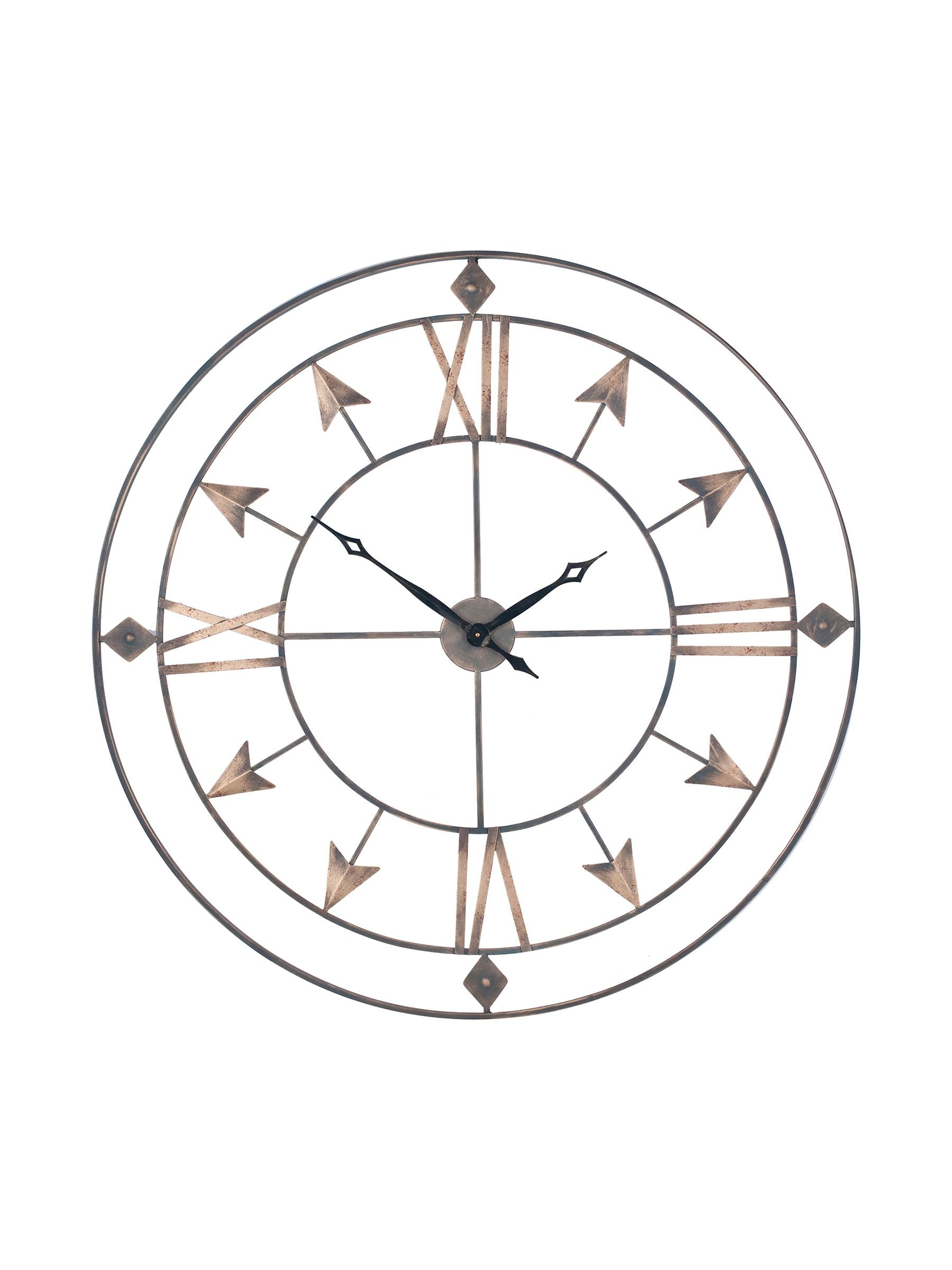 Antique grey and gold metal large round wall clock, imported from the UK