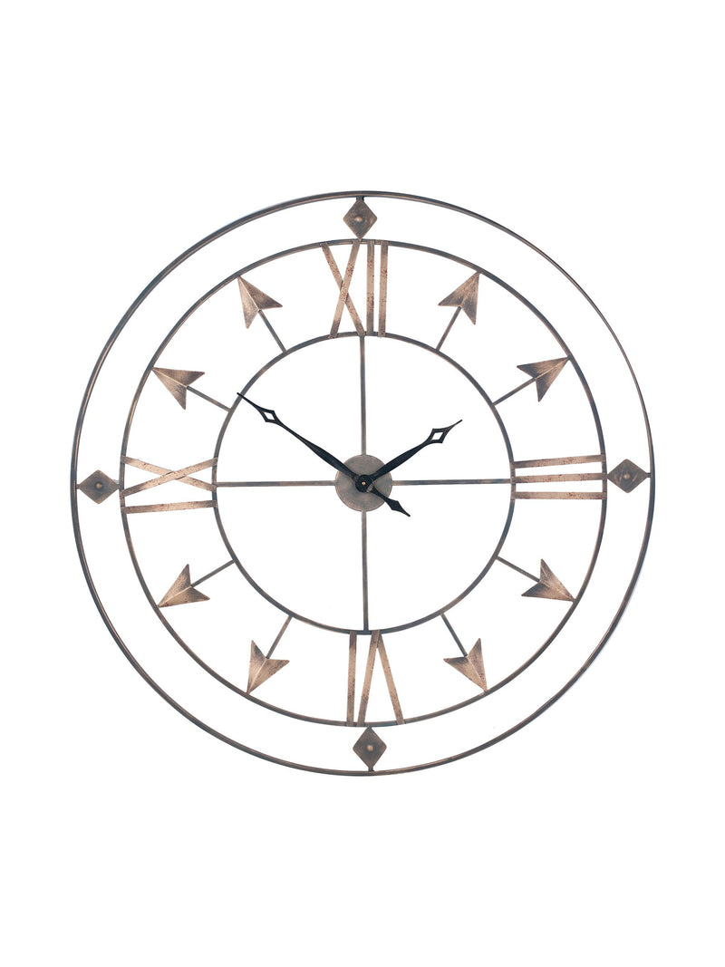 Antique grey and gold metal large round wall clock, imported from the UK