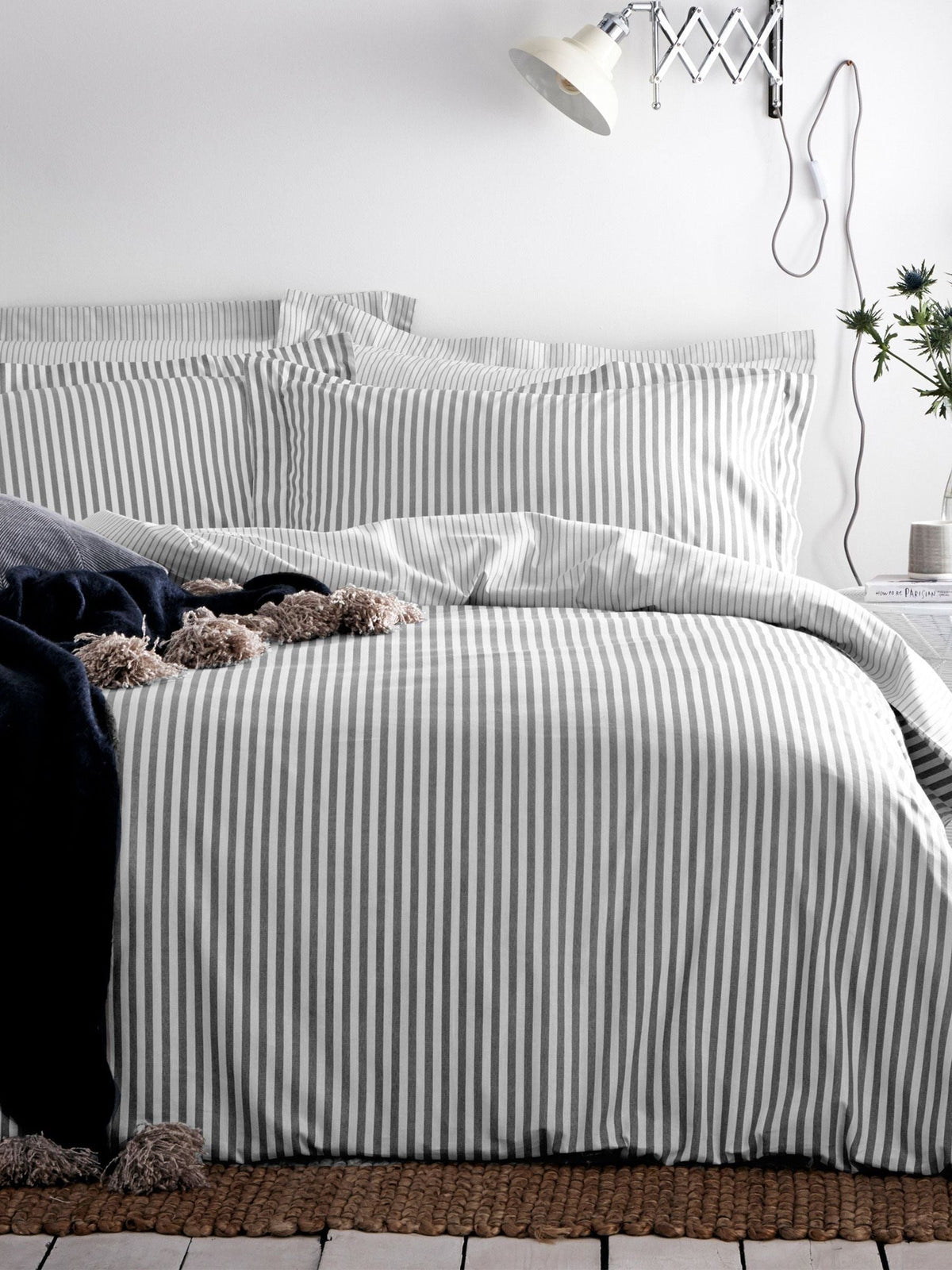Hebden striped cotton duvet cover and pillowcase set (British brand)
