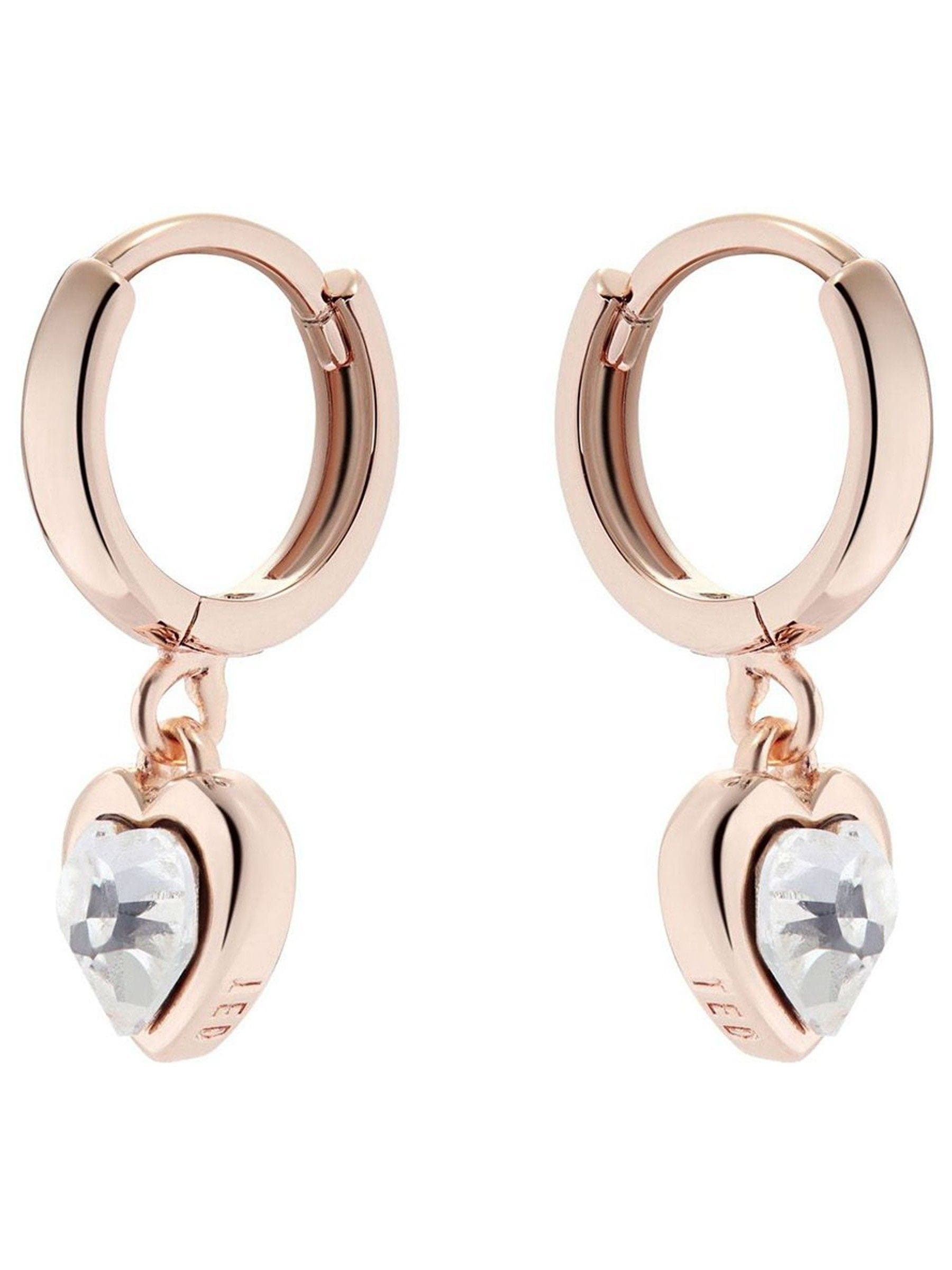 Ted Baker rose gold crystal heart huggie earrings 0.9cm (British brand)