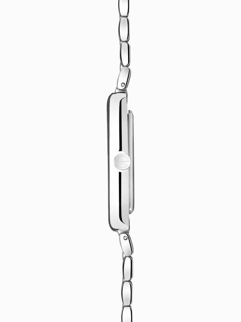 Women's Silver Tone Stainless Steel Rectangular Analogue Watch with Interchangeable Bracelet