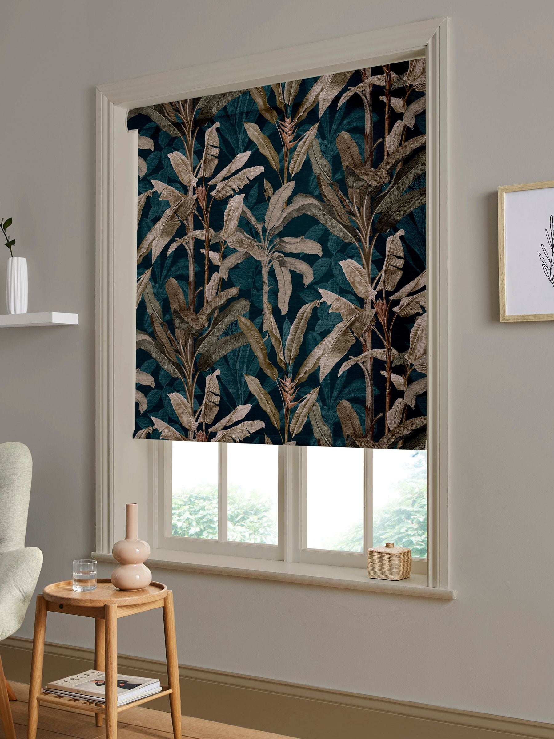 Graham & Brown teal blue Borneo roller blind - British product