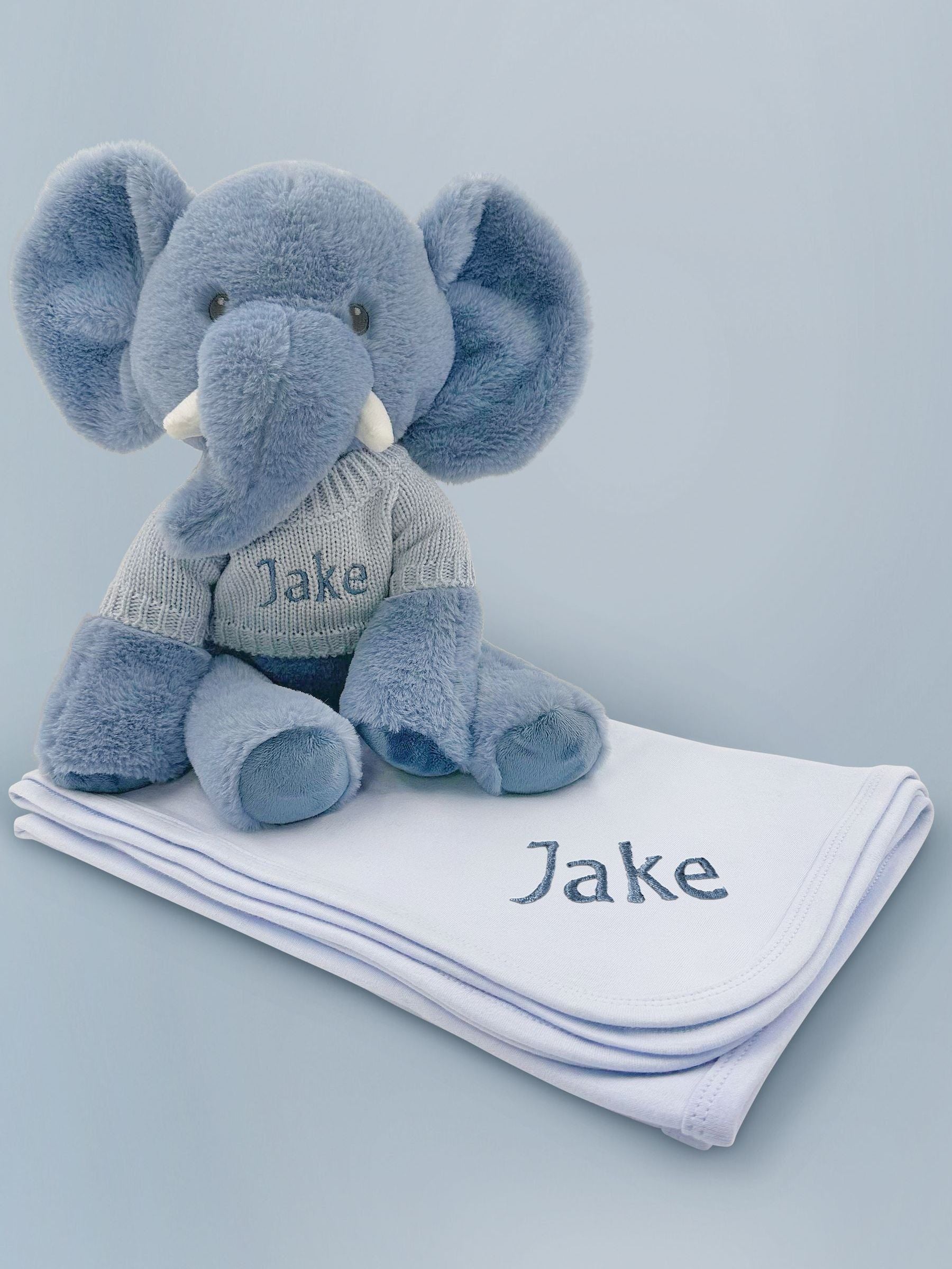 Babyblooms Esme Elephant 25cm soft toy with blue jumper - British product