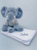 Babyblooms Esme Elephant 25cm soft toy with blue jumper - British product
