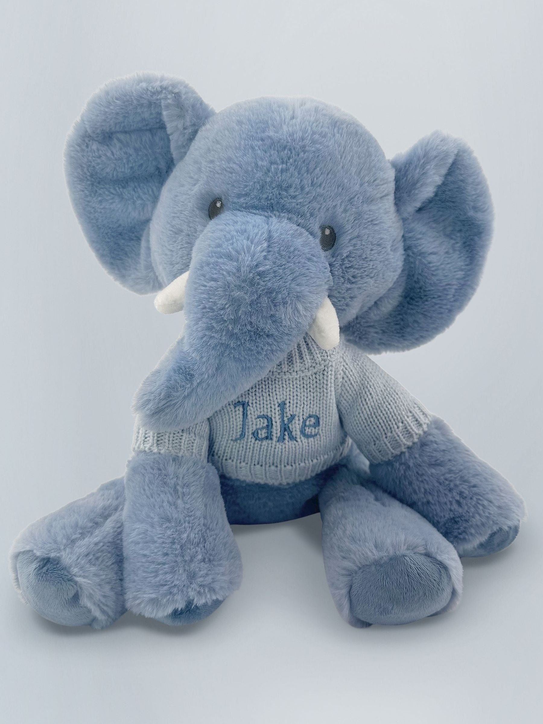 Babyblooms Esme Elephant 25cm soft toy with blue jumper - British product