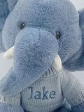 Babyblooms Esme Elephant 25cm soft toy with blue jumper - British product