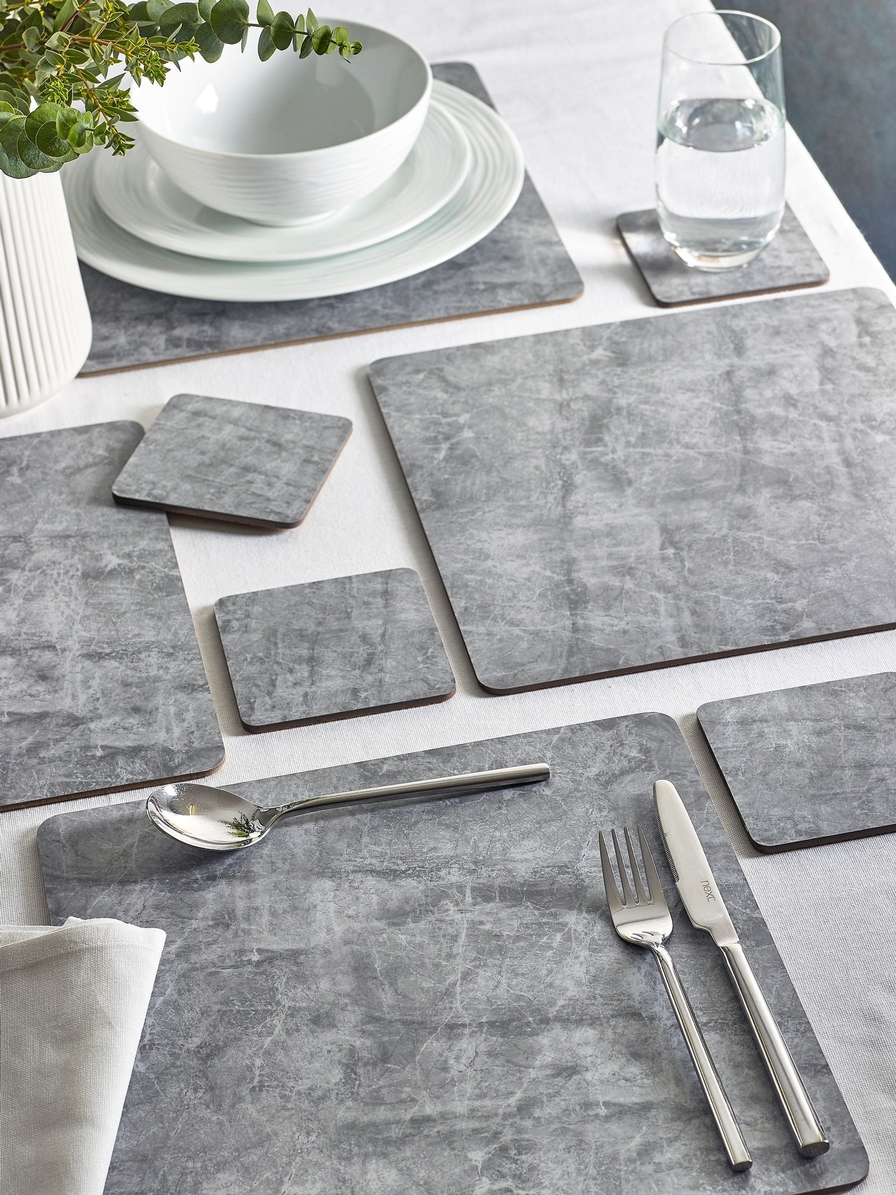 Set of 4 grey marble effect placemats and coasters (British brand)