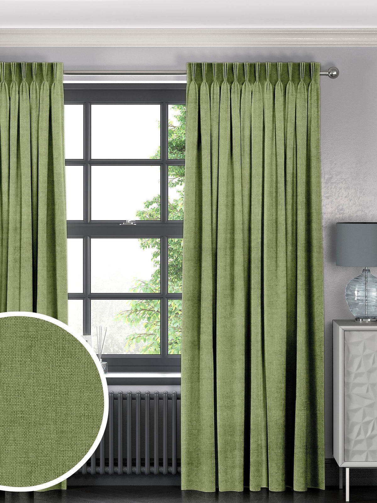 Paso apple green curtains, imported from the UK