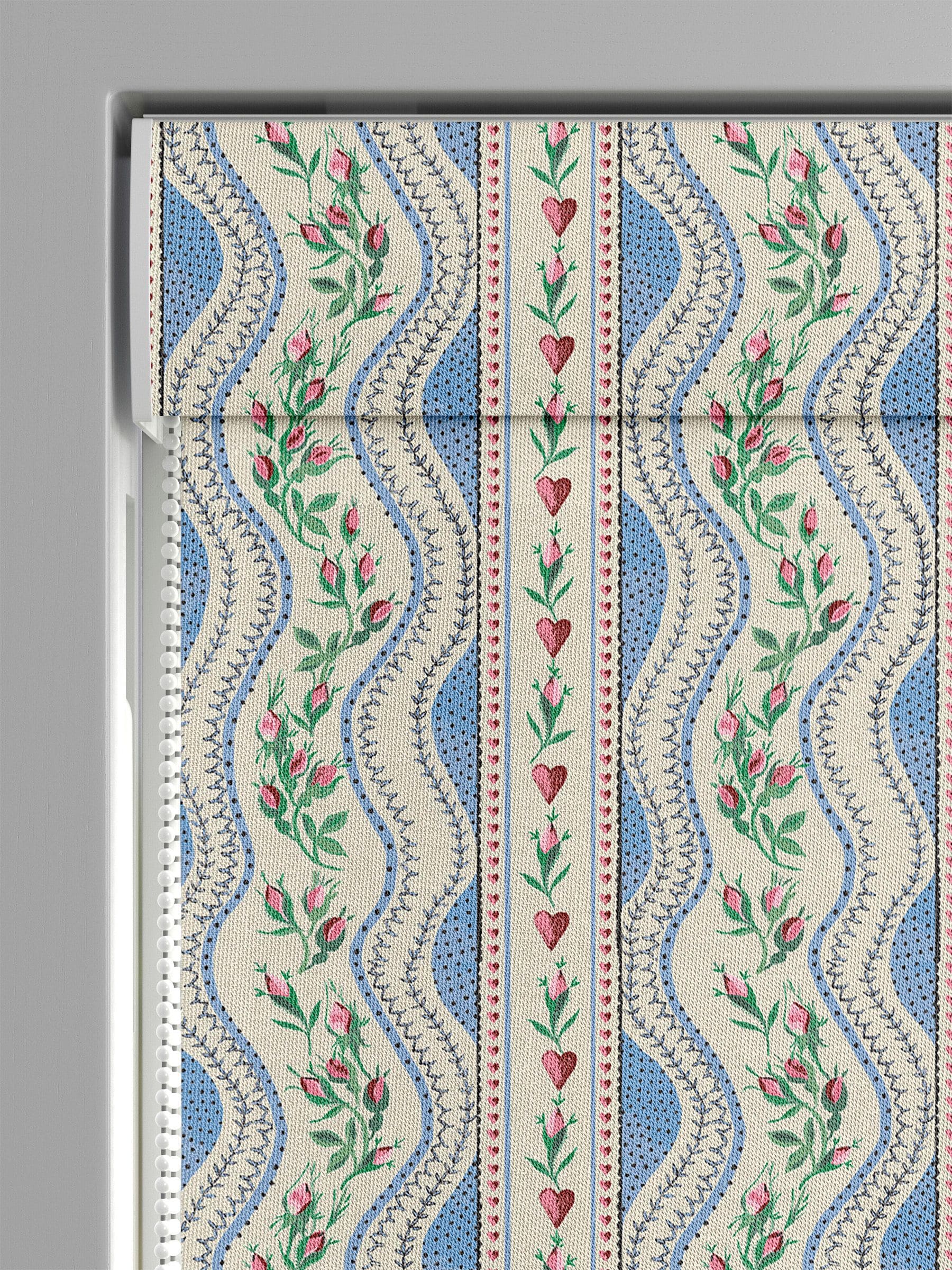 Cath Kidston Blue Wiggle Rose Roman blind, imported from the UK