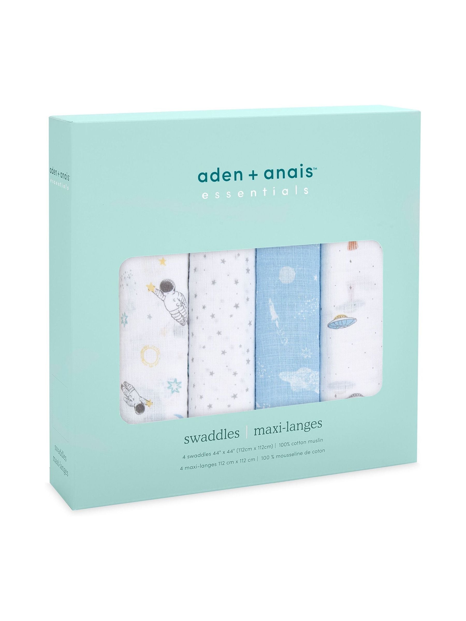 Aden & Anais Light Grey Essentials Muslin Blankets 4 Pack
