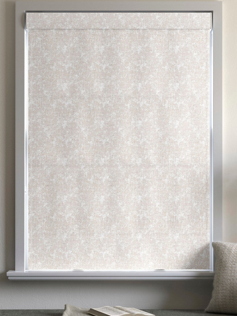 Evin taupe roman blind with woven tree motif, UK version