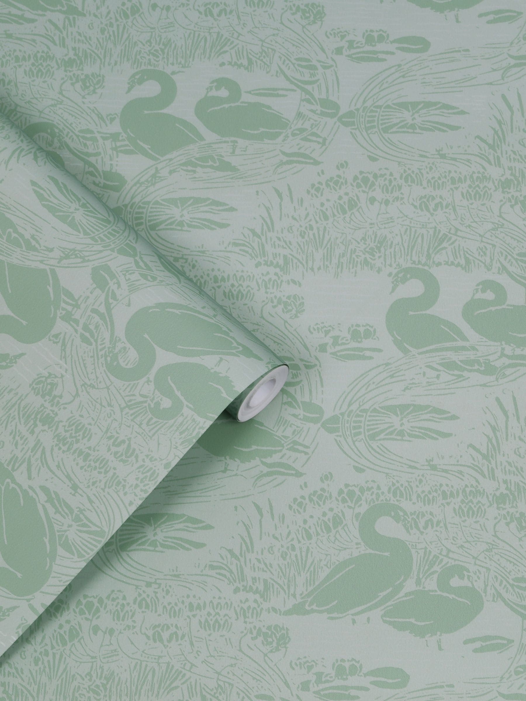 Laura Ashley Jade Green Swans wallpaper 10m, imported from the UK