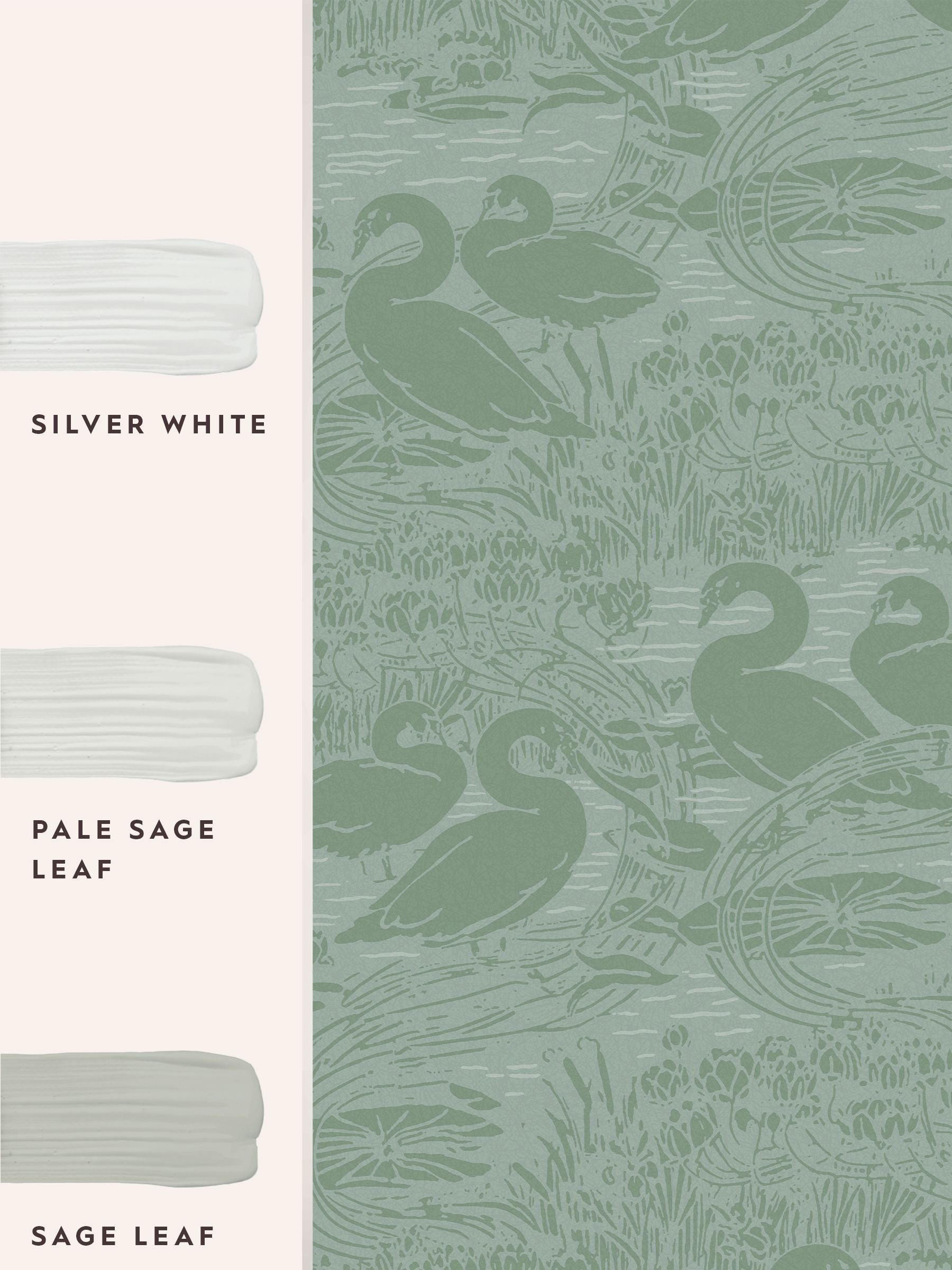 Laura Ashley Jade Green Swans wallpaper 10m, imported from the UK