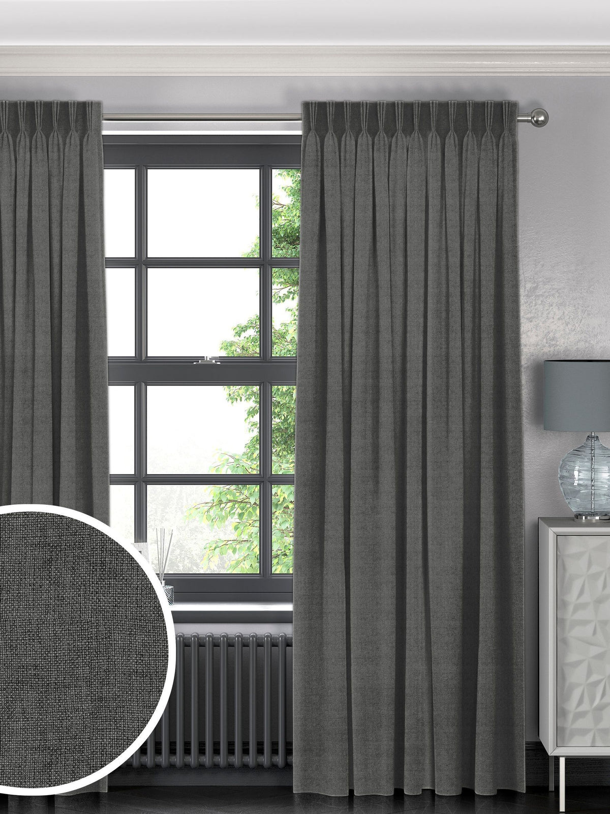 Paso ash grey textured curtains (British brand)