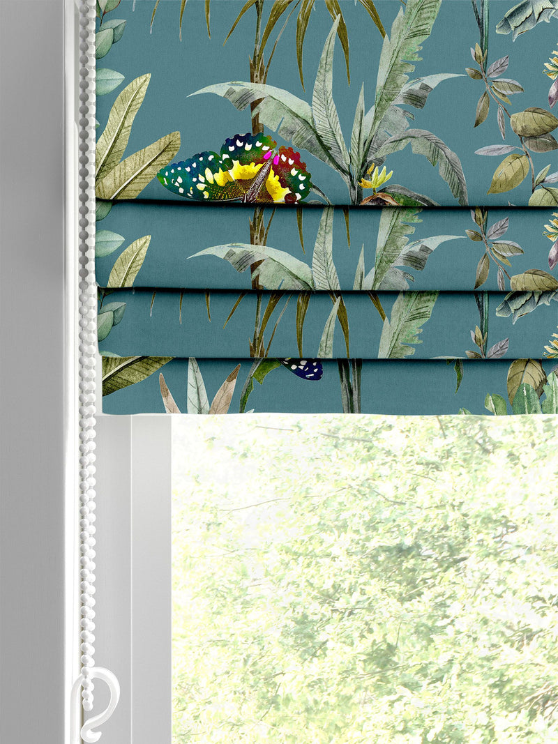 Teal tropical print roman blind made to measure - British product