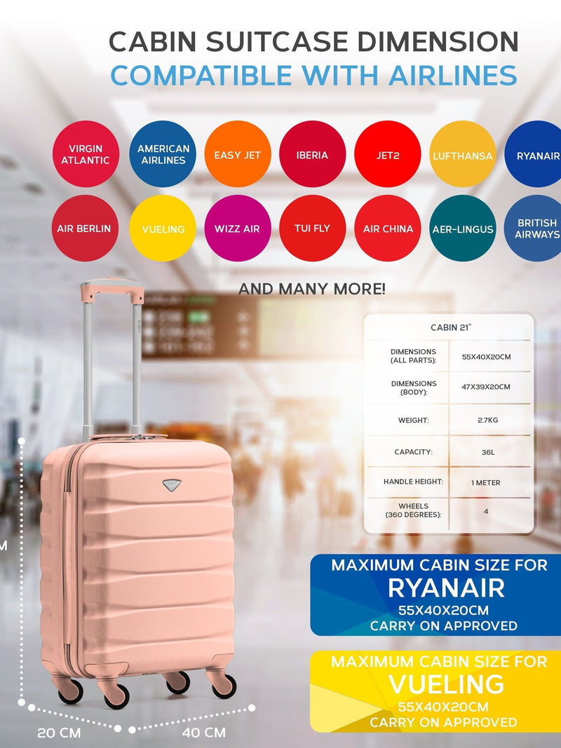 Flight Knight cabin suitcase set rose gold and black 55x40x20cm (British brand)