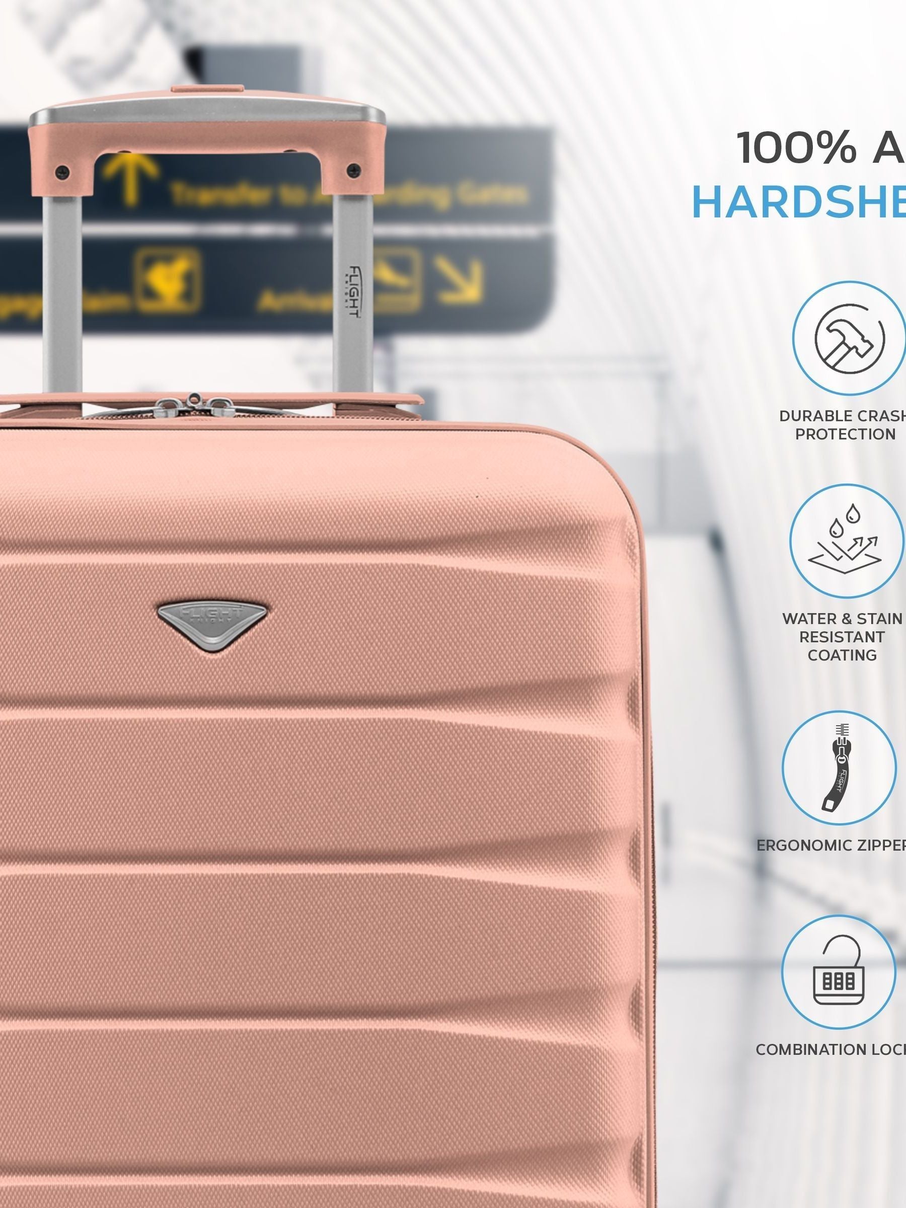 Flight Knight cabin suitcase set rose gold and black 55x40x20cm (British brand)