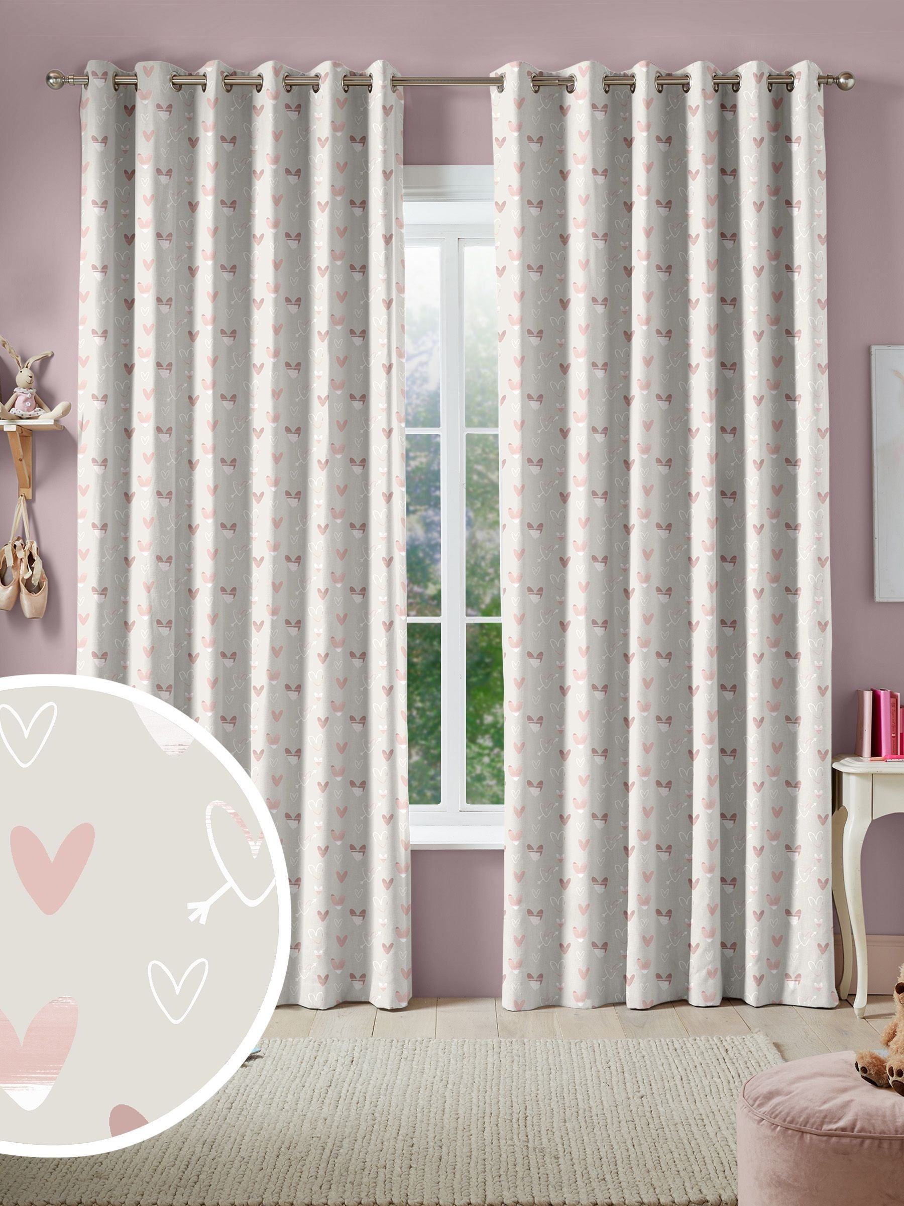 Natural Kids Love Hearts curtains, imported from the UK