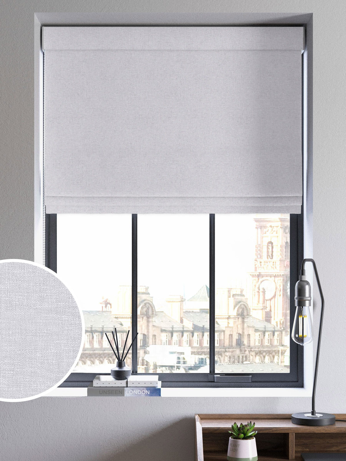 Heyburn Roman blind platinum silver made to measure, UK version