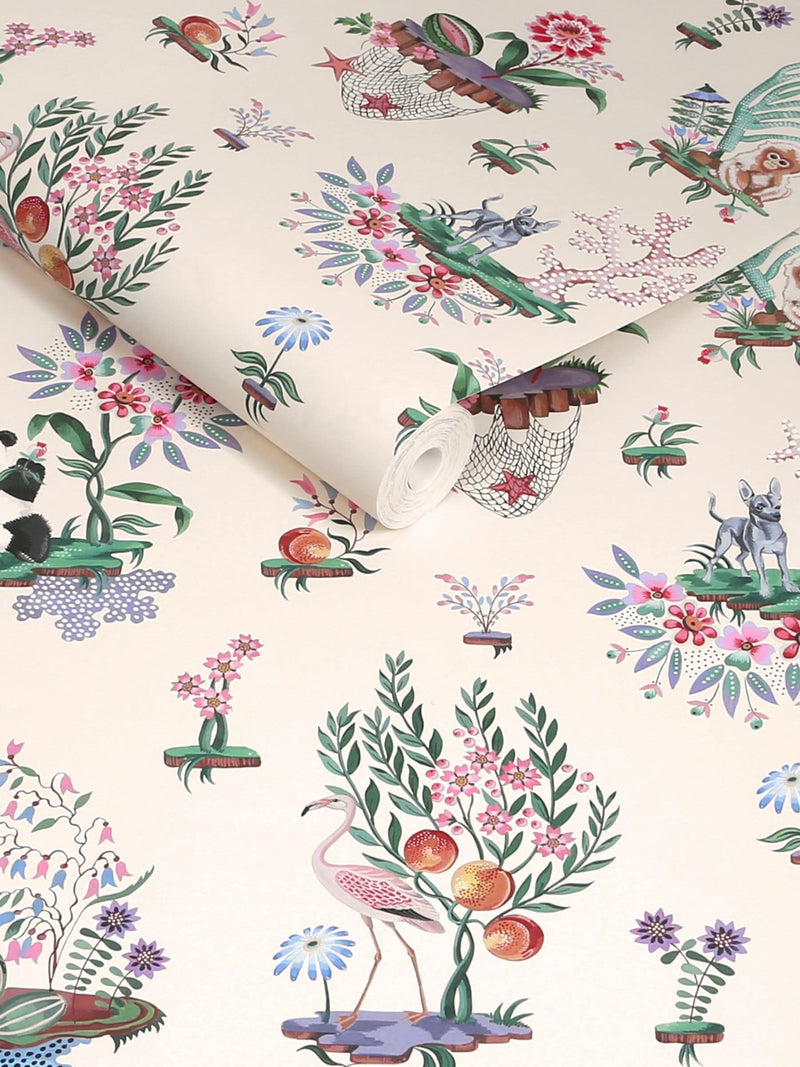 Cath Kidston Cream Chihuahua Island wallpaper sample (British brand)