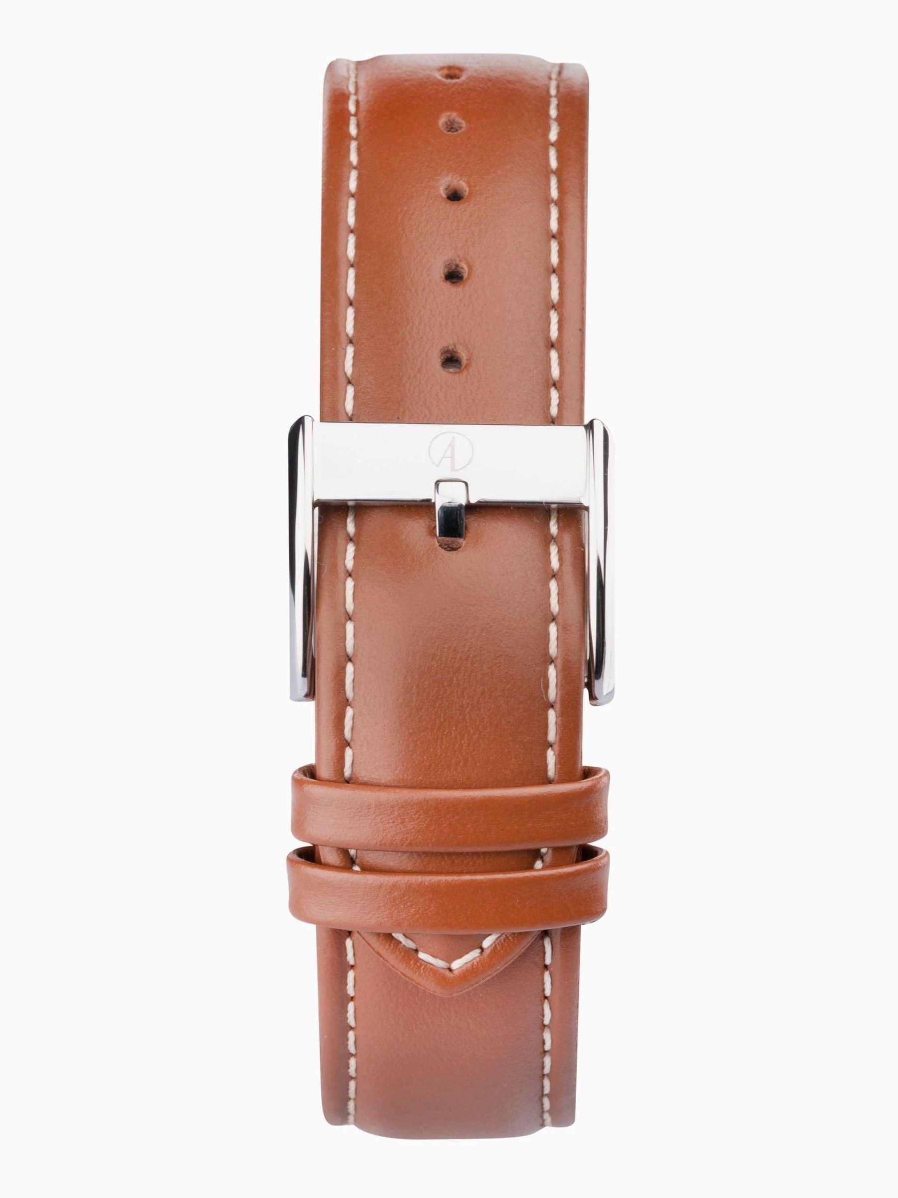 Men's Analogue Watch with Brown Leather Strap, Stainless Steel Case, and Date Display