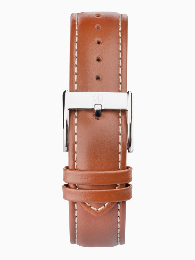 Men's Analogue Watch with Brown Leather Strap, Stainless Steel Case, and Date Display