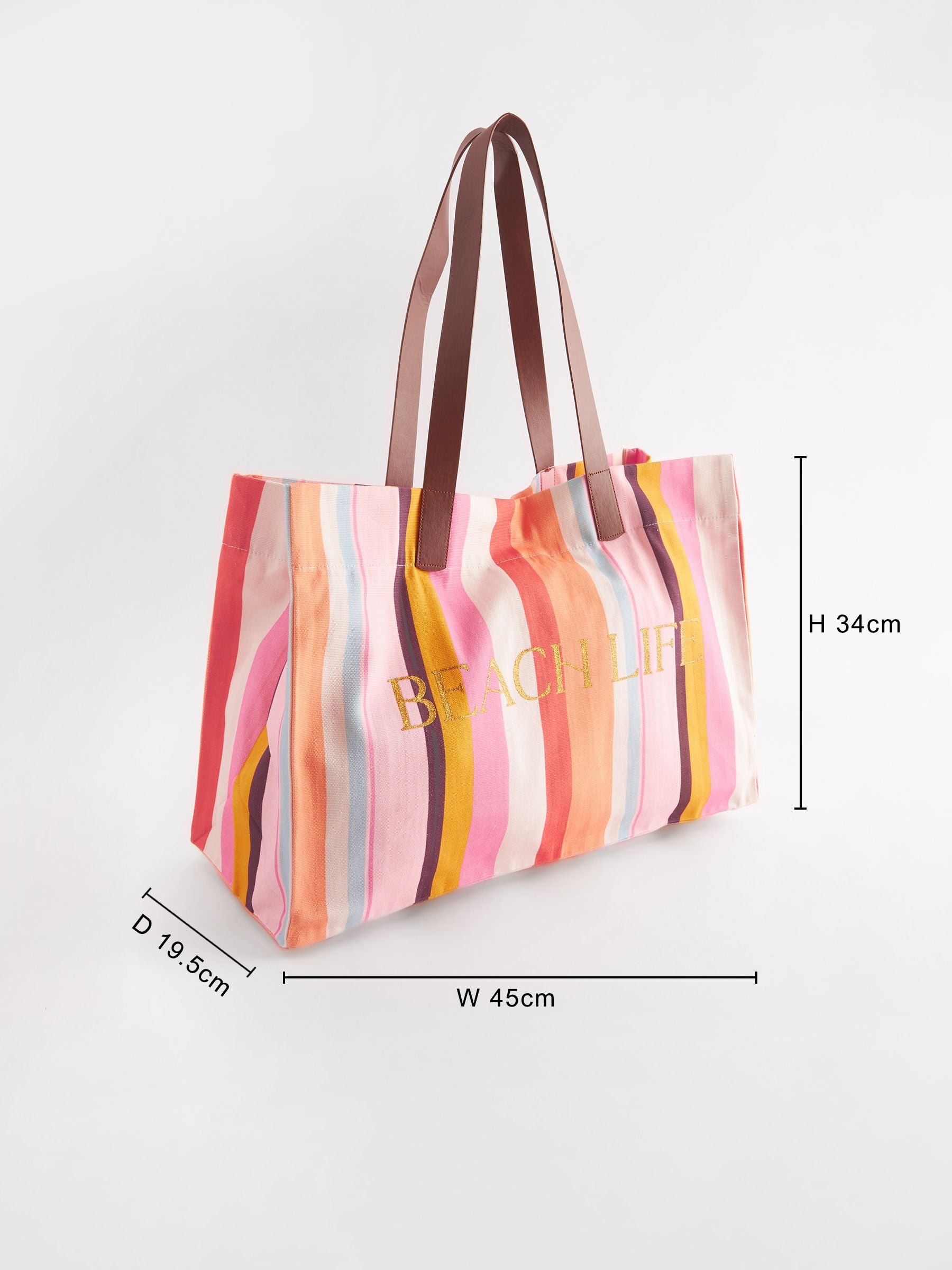 Large multi striped cotton canvas beach bag imported from the UK