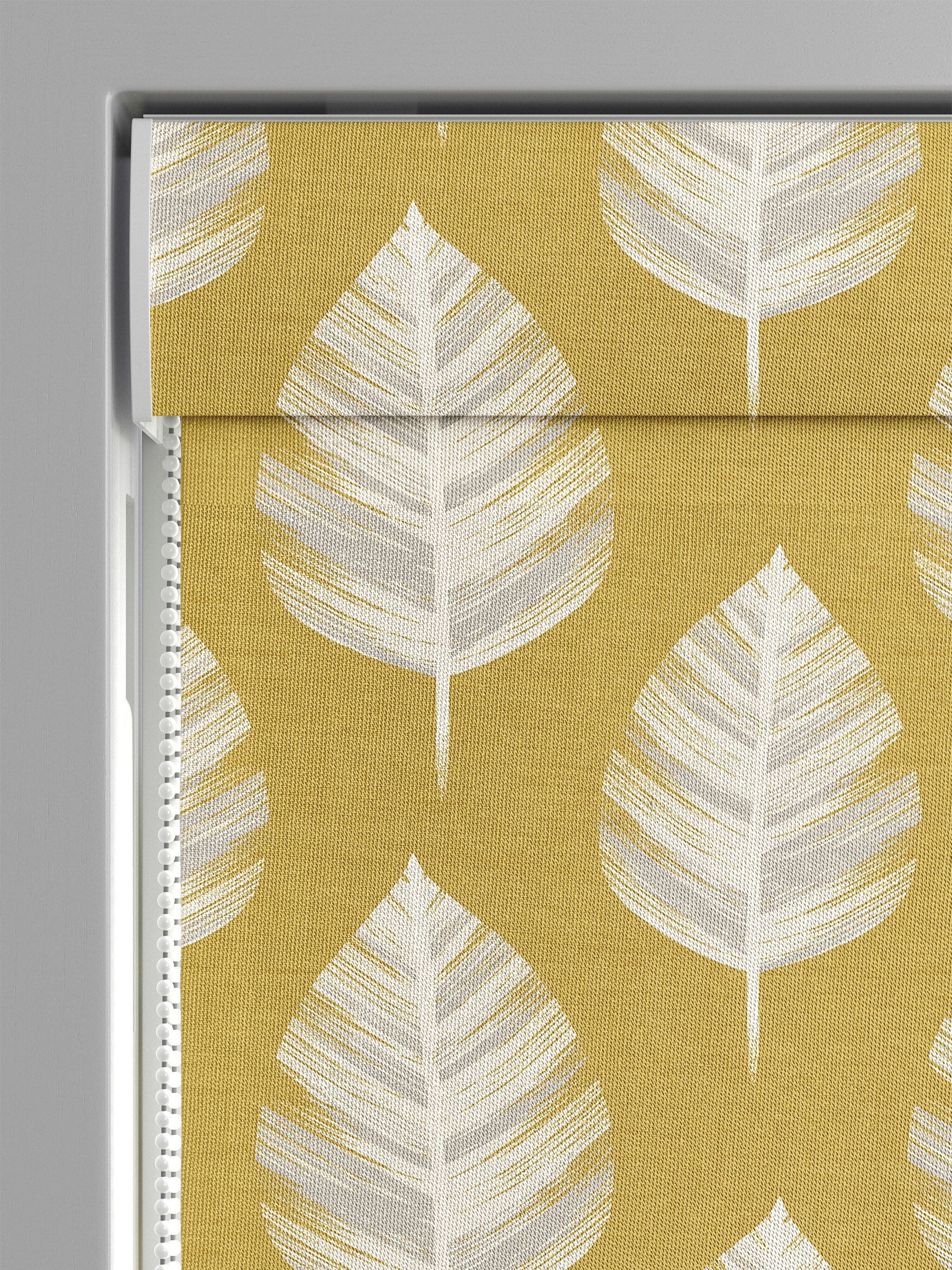 Roman blind Finn yellow contemporary leaf design 100% cotton - British product