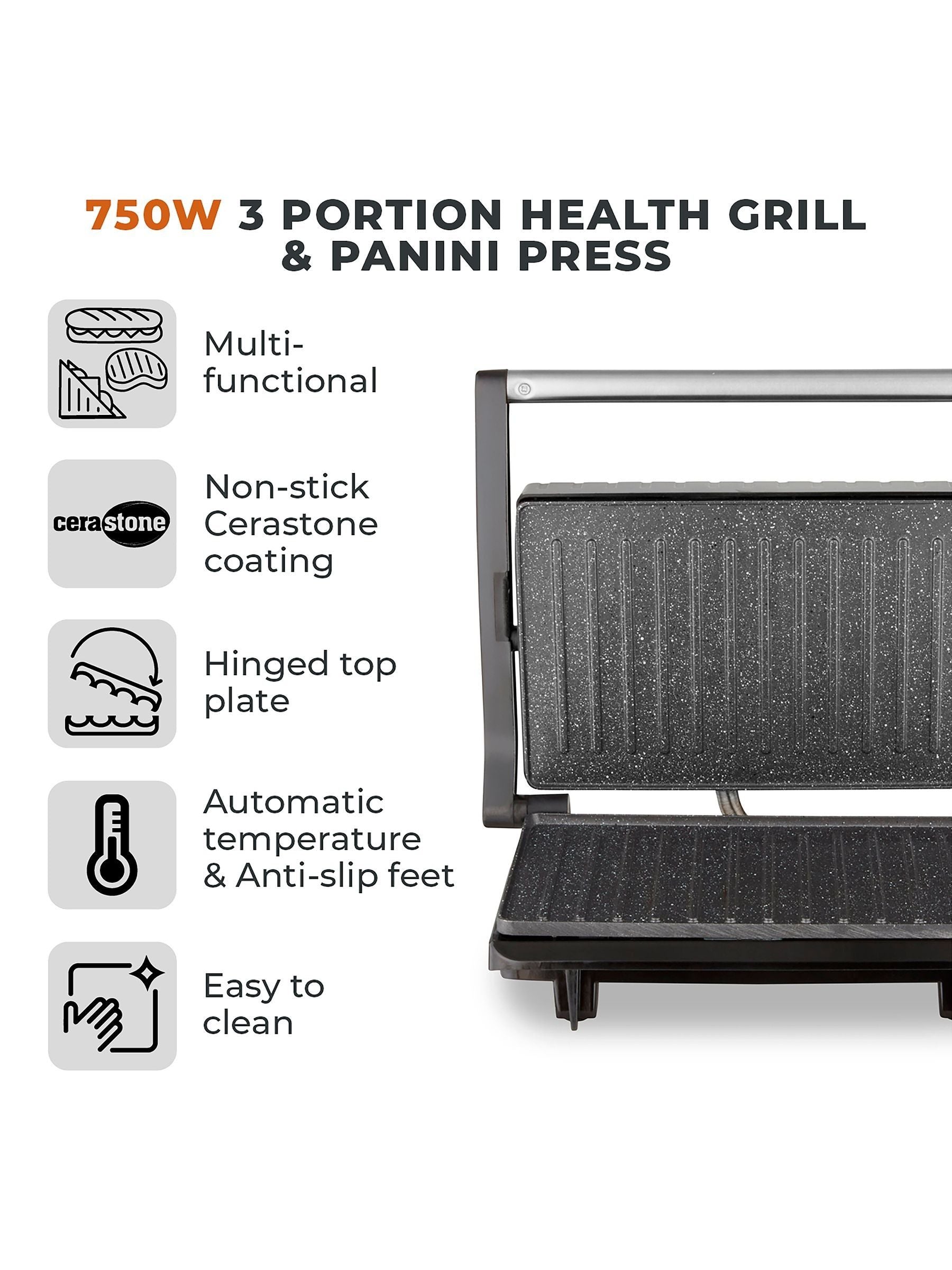 Tower Silver Panini Grill 750W (British brand)
