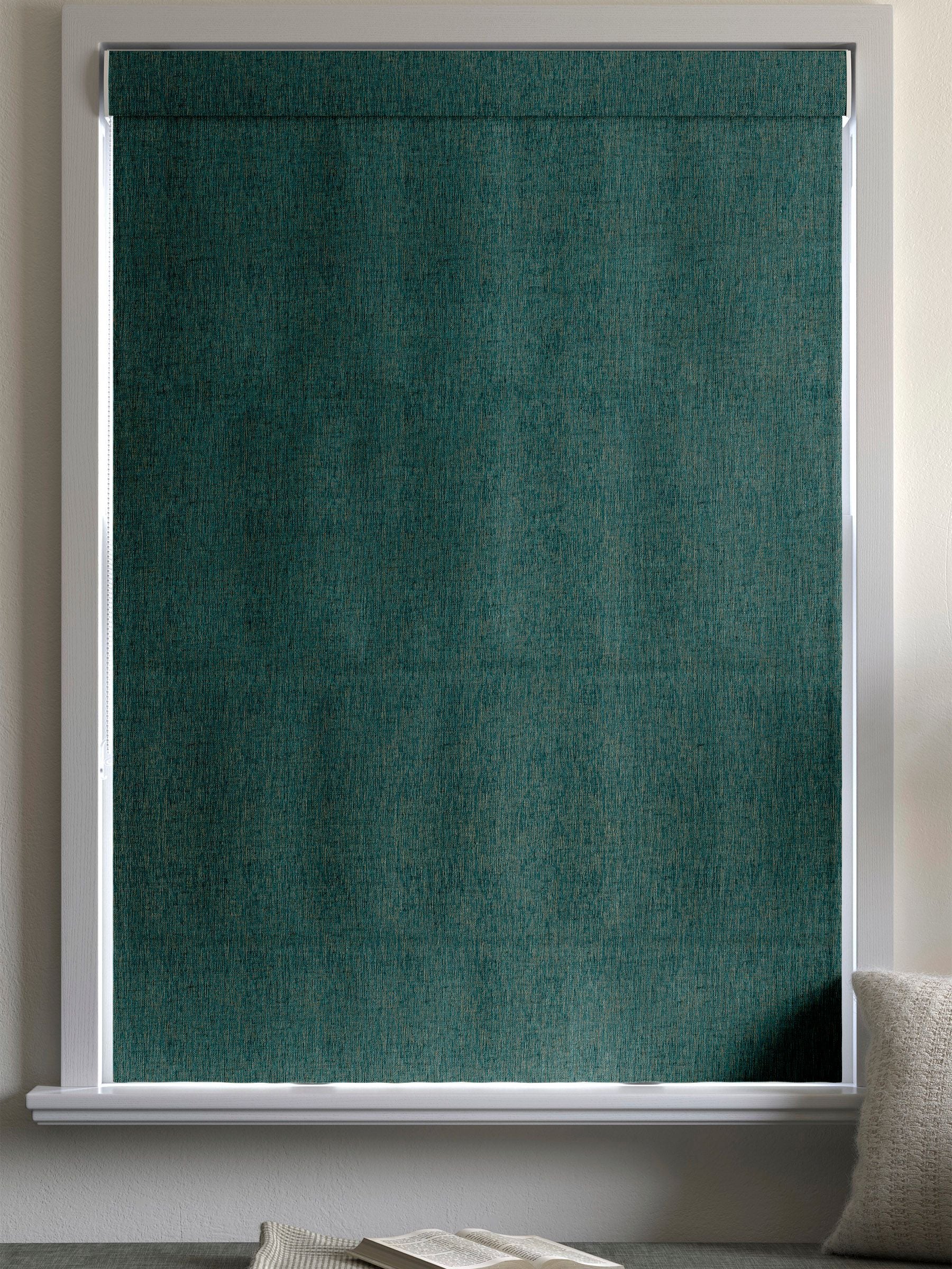 Peacock Jaya roman blind in bronze and gold tones, UK version