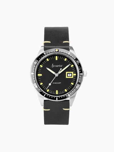 Next Accurist Mens Dive Black Leather Strap Analogue Watch- Buy online at McGrocer