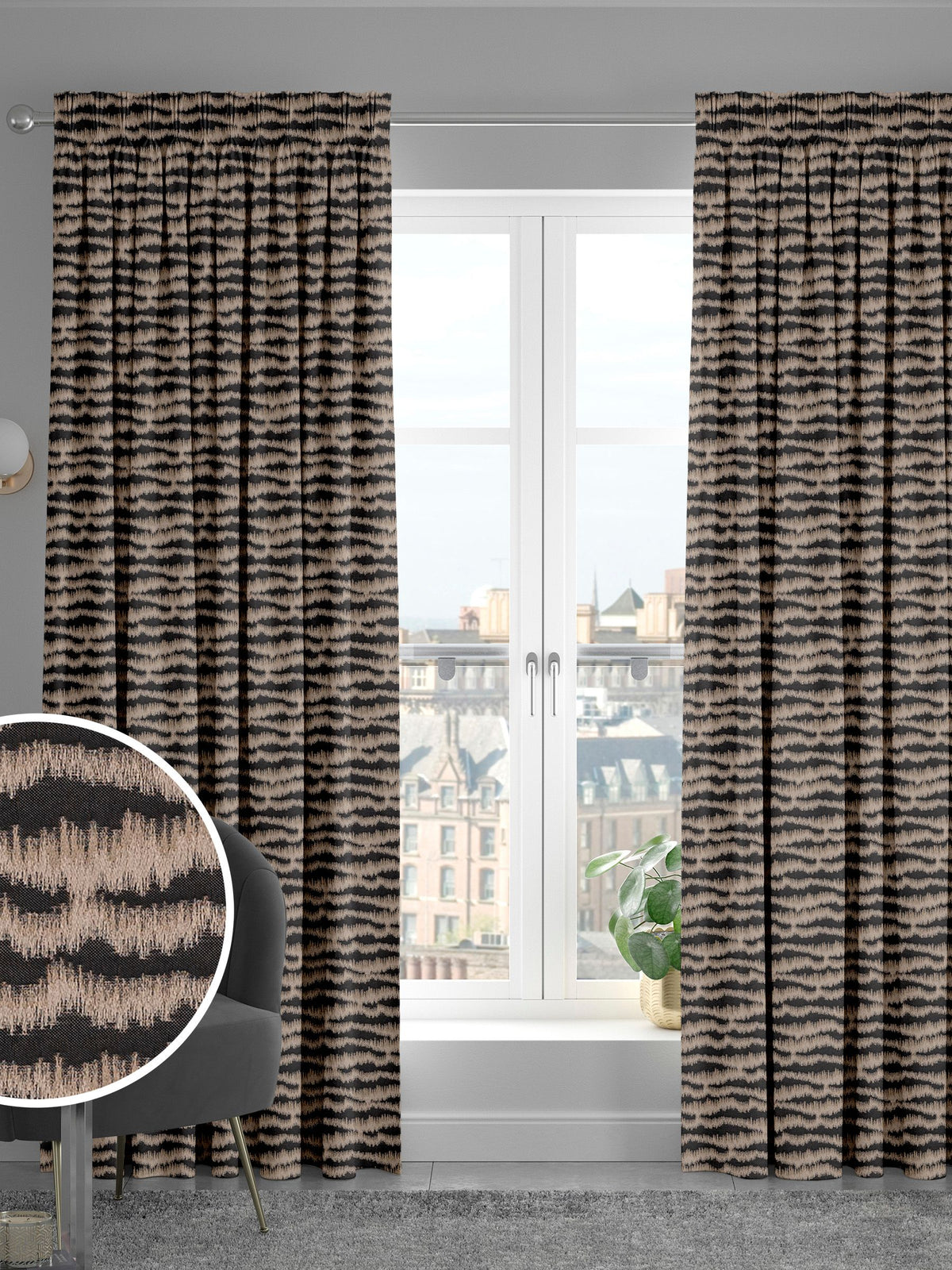 Motte black made to measure curtains, imported from the UK
