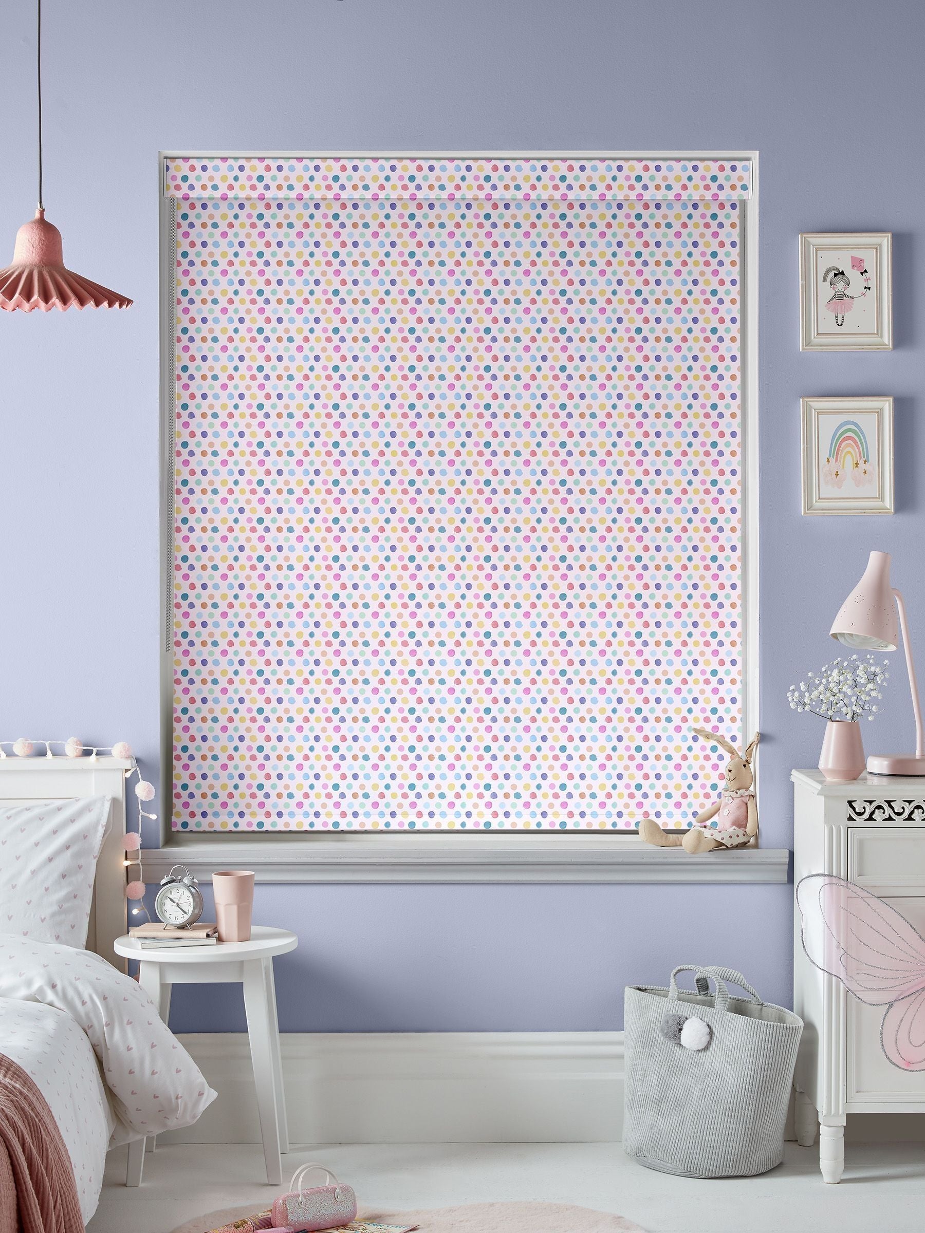 Voyage Maison dotty pink blackout roller blind, imported from the UK