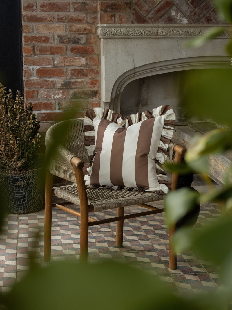 Ellenvale Interiors outdoor ruffle cushion cover brown cream 45x45cm (British brand)