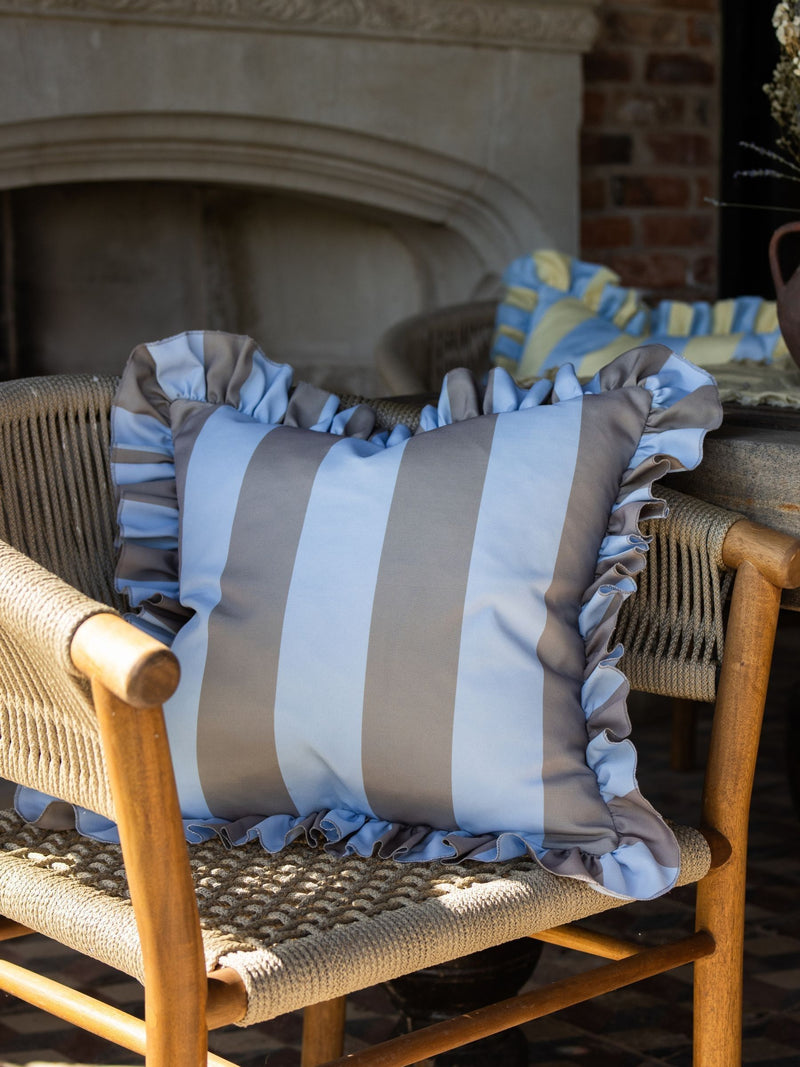 Ellenvale Interiors Blue/Grey Outdoor Ruffle Cushion Cover 45 X 45cm