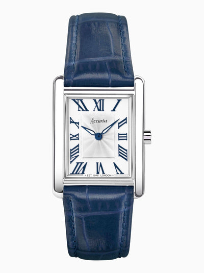 Accurist Blaue rechteckige Lederarmband-Analog-Uhr