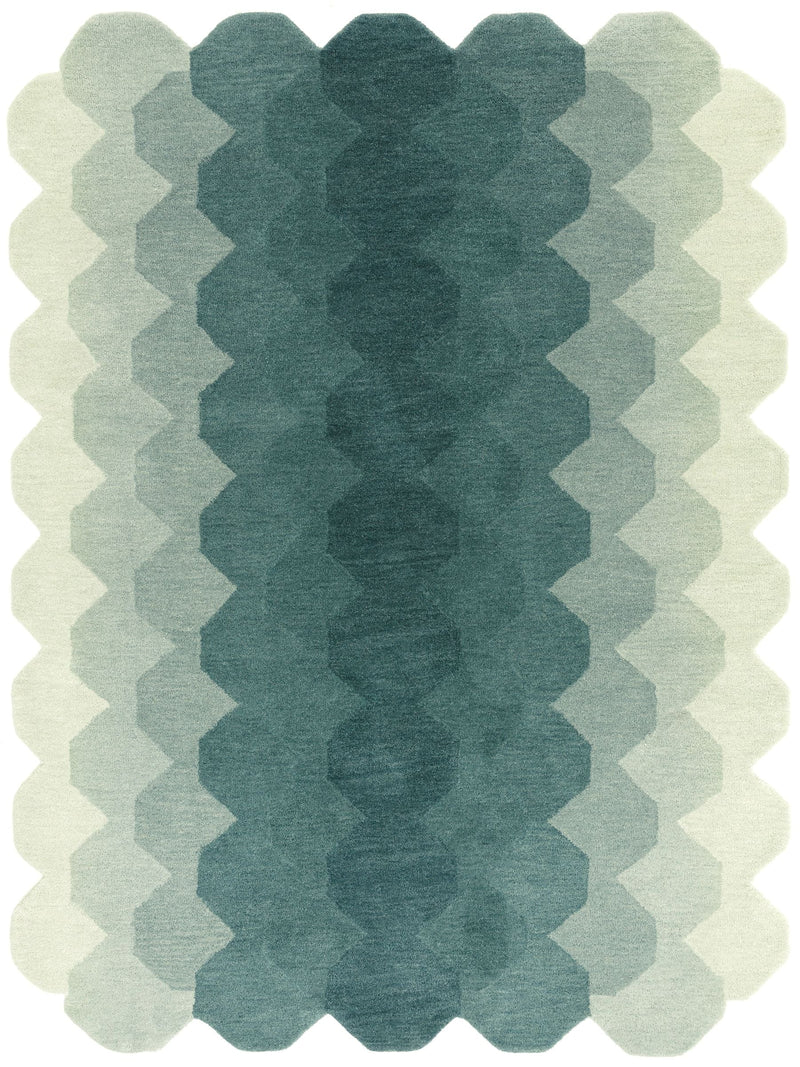 Asiatic Rugs teal blue hive wool rug, imported from the UK