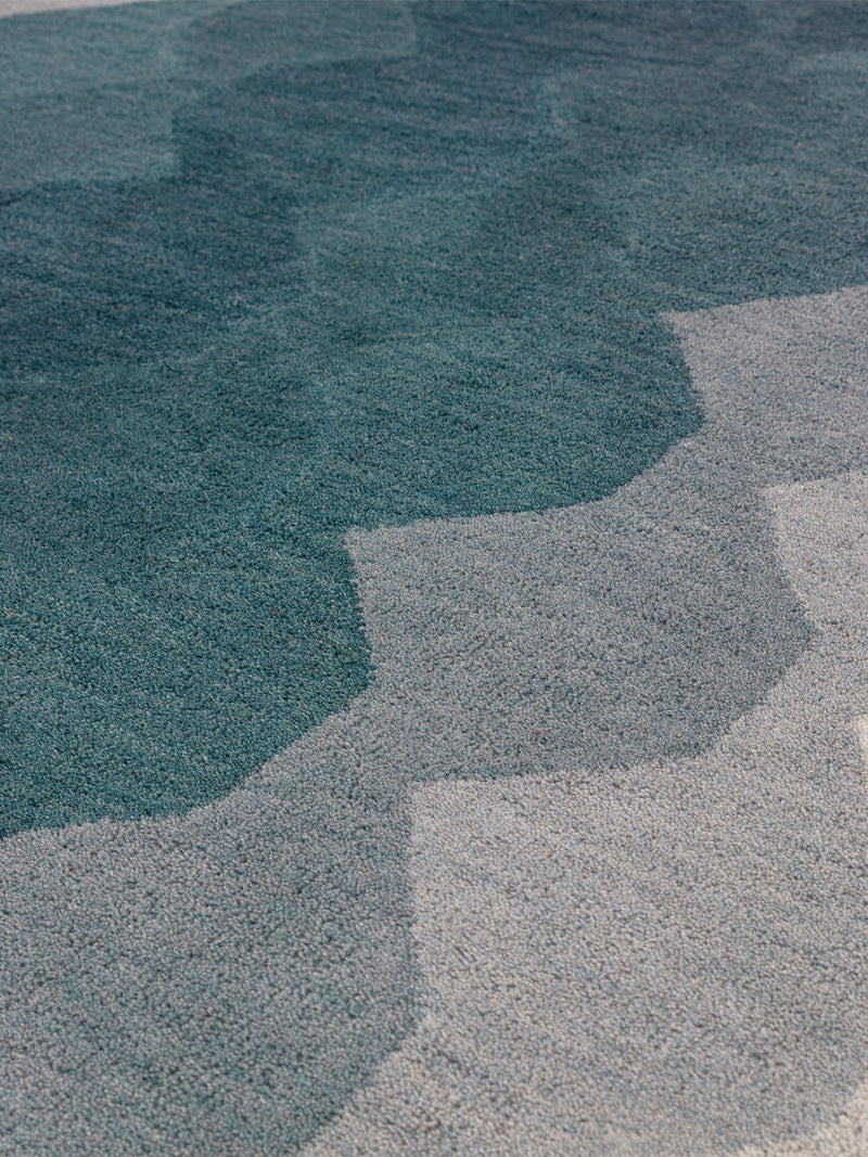 Asiatic Rugs teal blue hive wool rug, imported from the UK