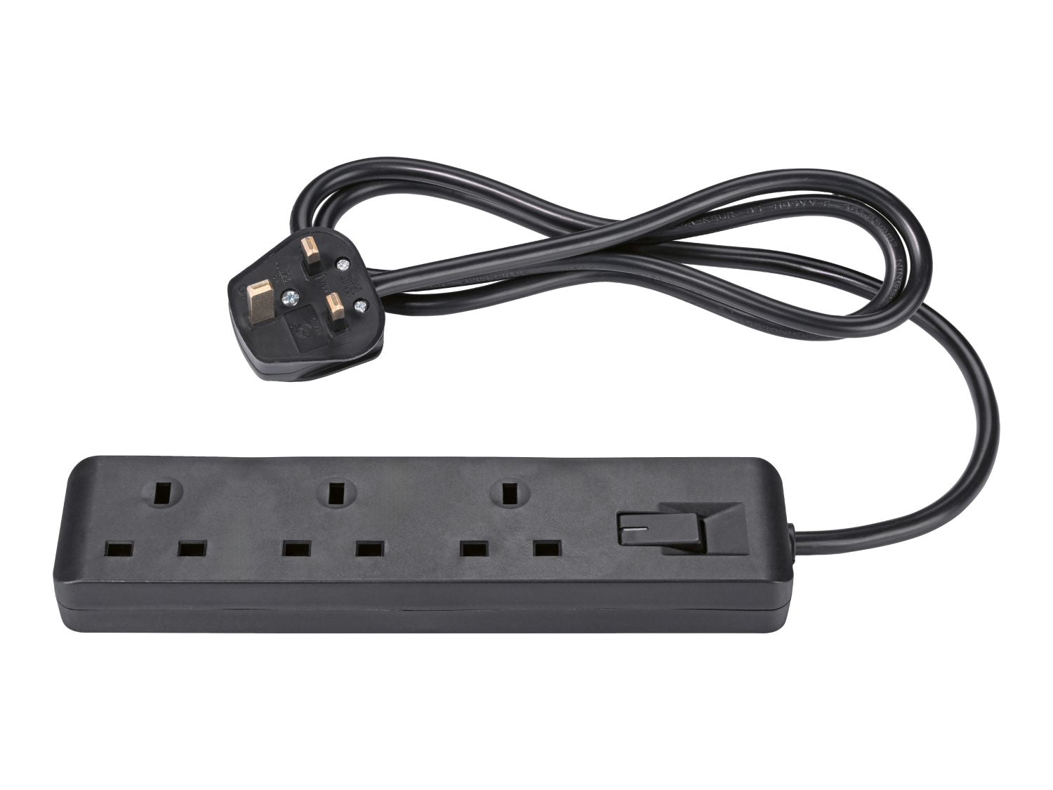 Black 3 socket extension lead with 1.4m cable, imported from the UK