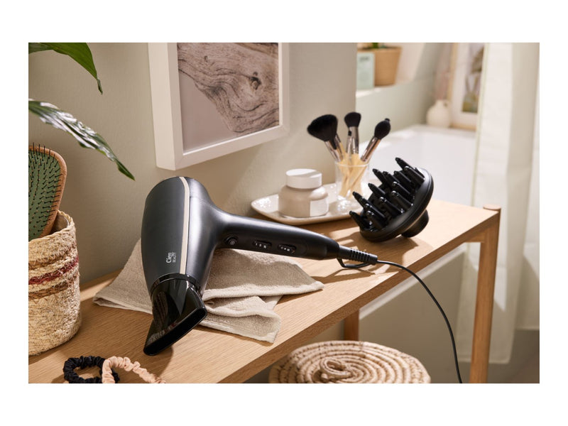 Ionic hair dryer with diffuser and nozzle (British brand)