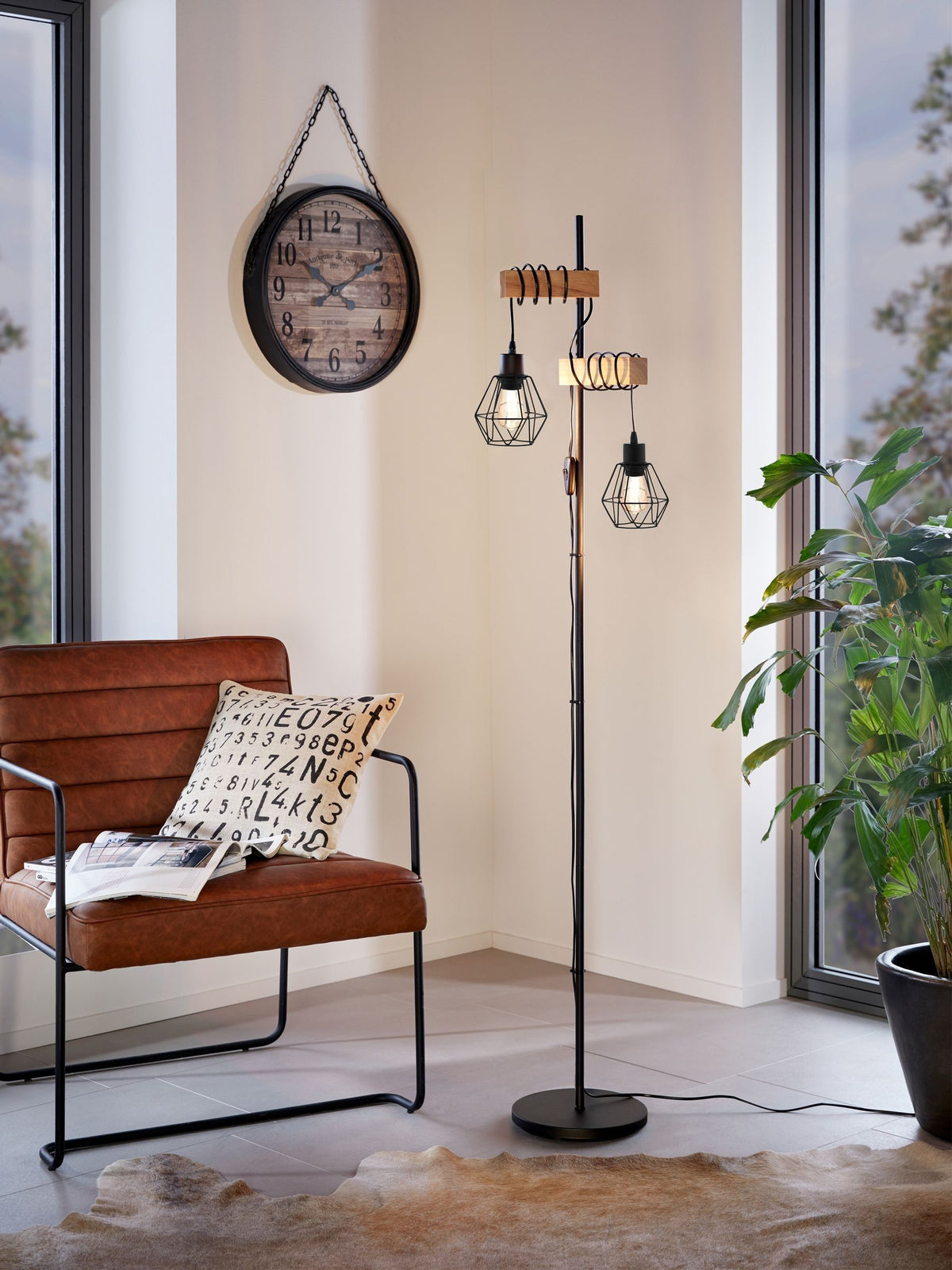 Eglo Townshend 5 black steel floor lamp, imported from the UK