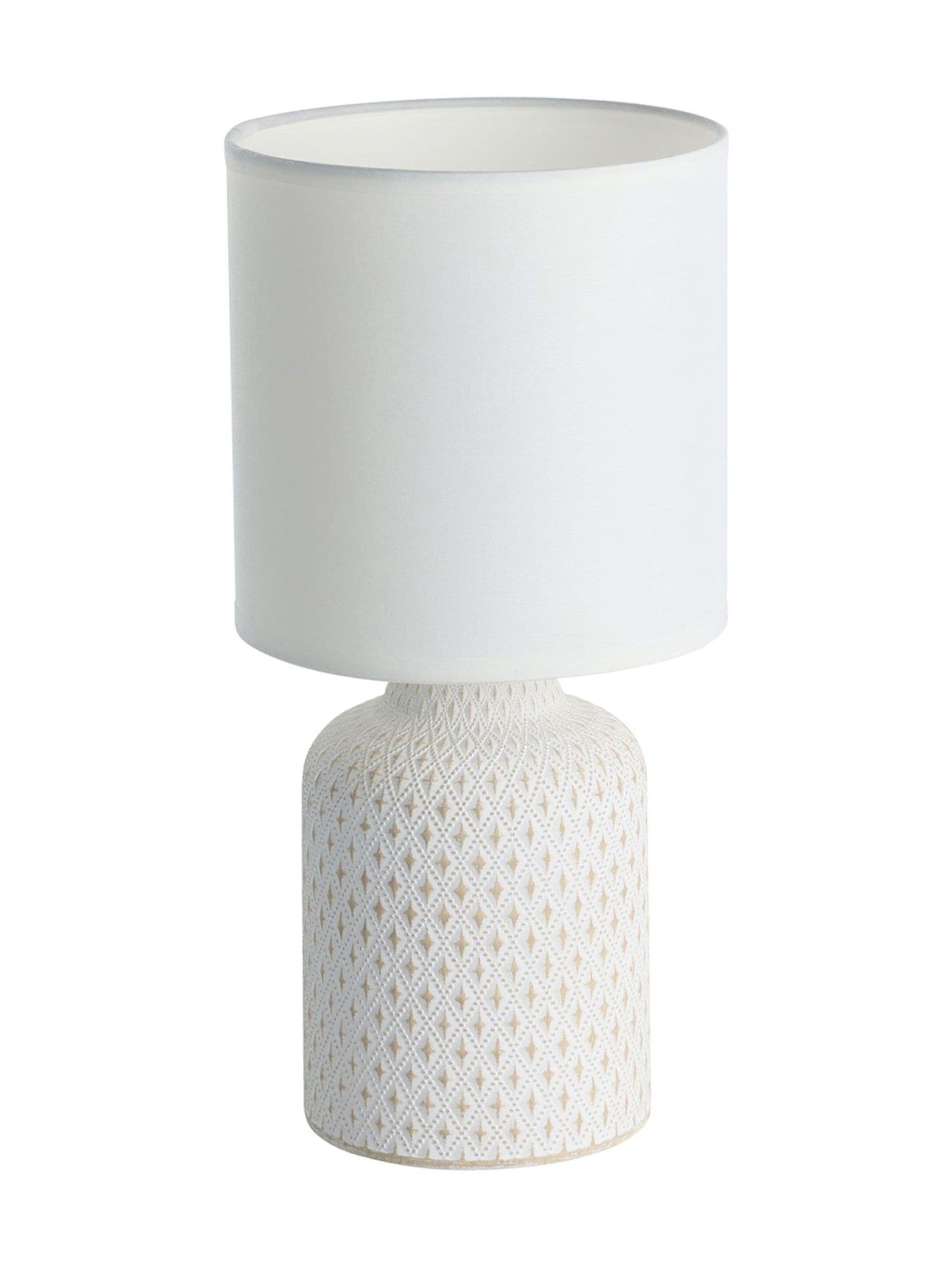 Eglo Bellariva table lamp with cream ceramic base and white fabric shade, UK version