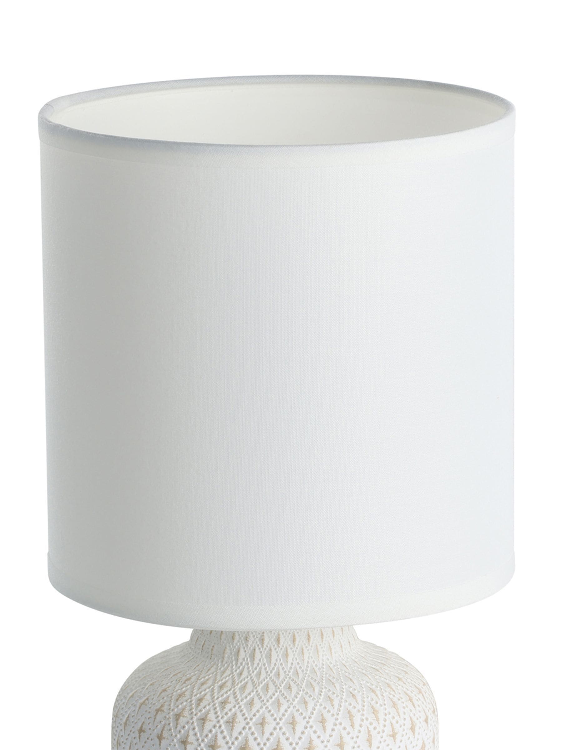 Eglo Bellariva table lamp with cream ceramic base and white fabric shade, UK version