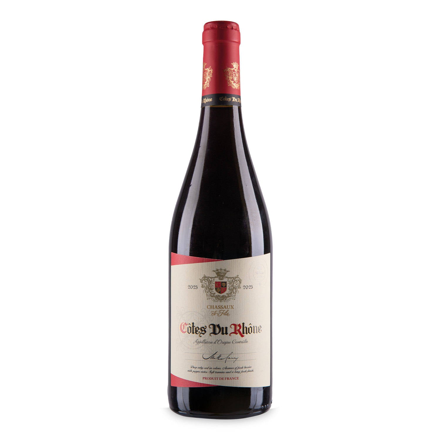 French red wine Côtes du Rhône, imported from the UK
