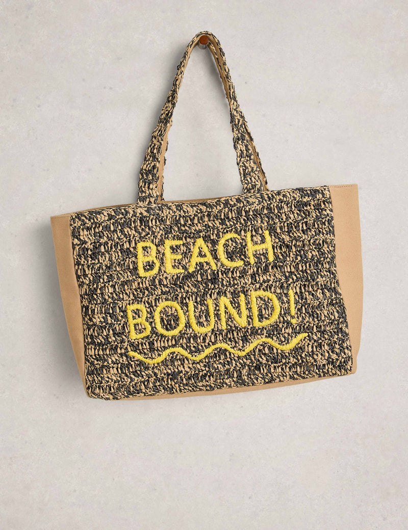 White Stuff raffia embroidered tote bag large (British brand)