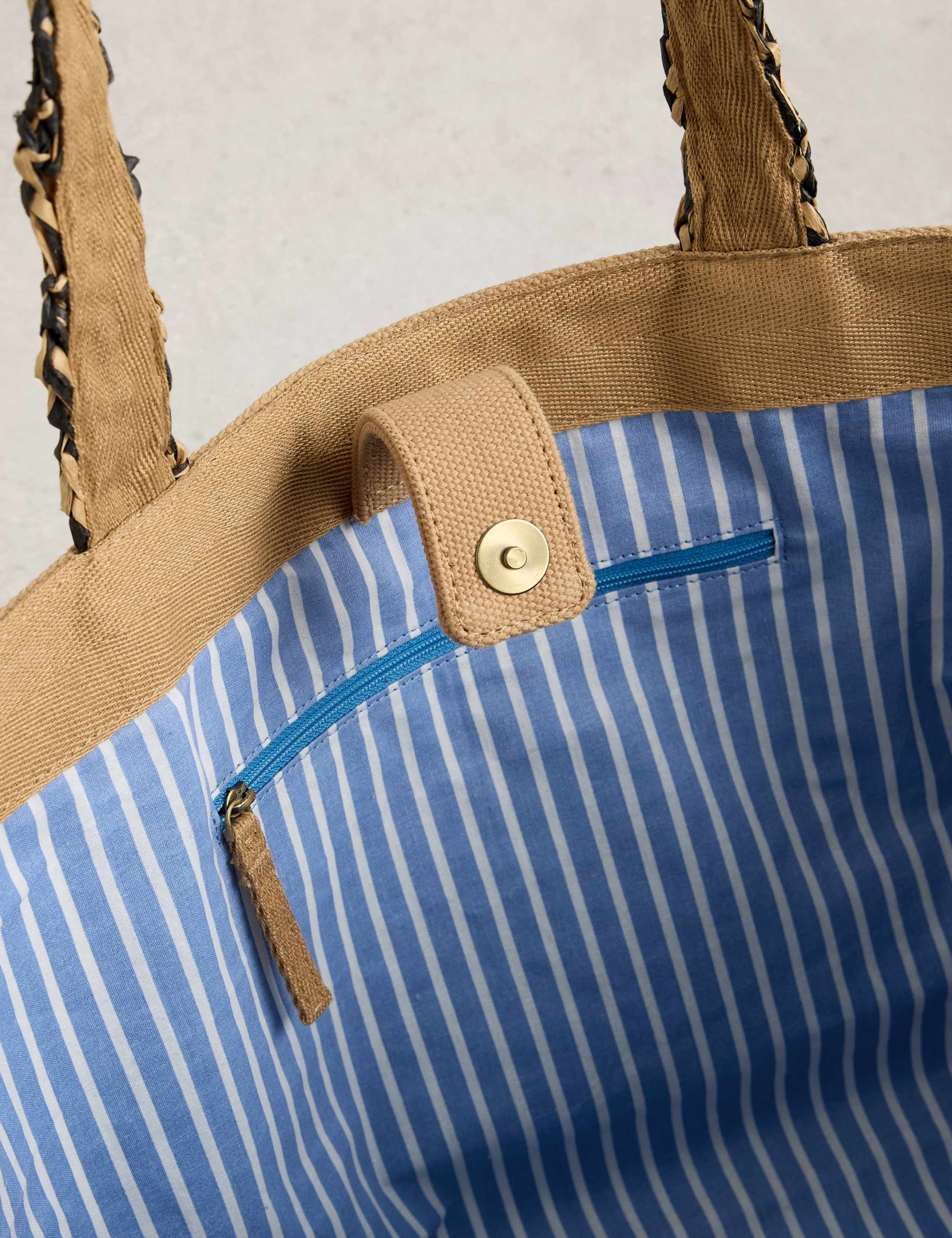 White Stuff raffia embroidered tote bag large (British brand)